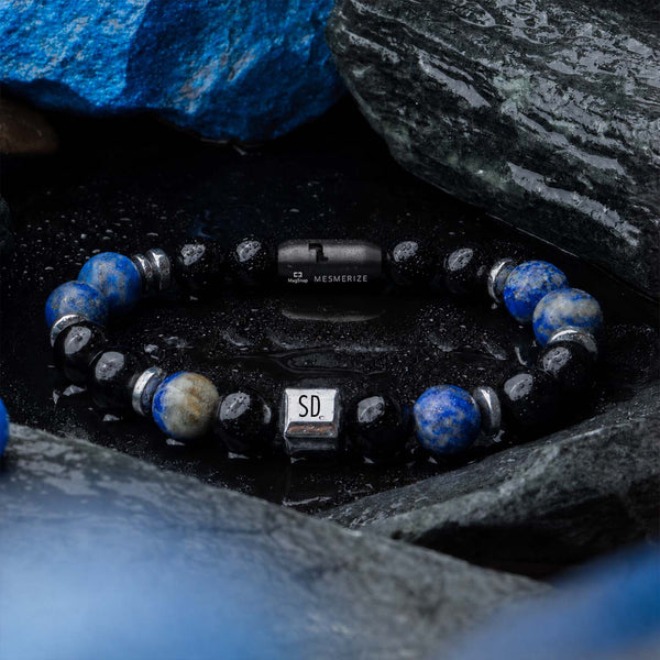 Personalised Knowledge Gloss Onyx And Lapis Lazuli Natural Stone Bracelet With Magsnap 2