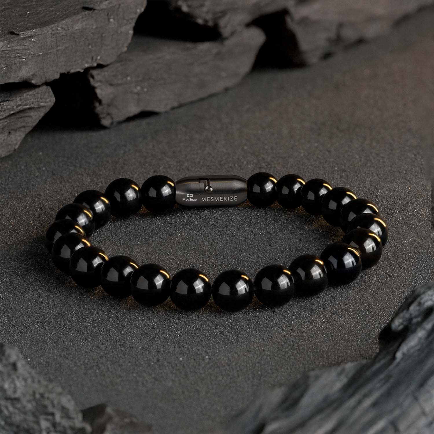 Grounding Black Obsidian Natural Stone Bracelet with MagSnap