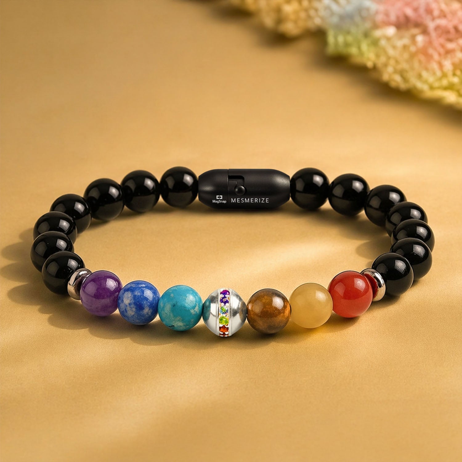 925 Sterling Silver Balance 7 chakra Natural Stone Bracelet With MagSnap2