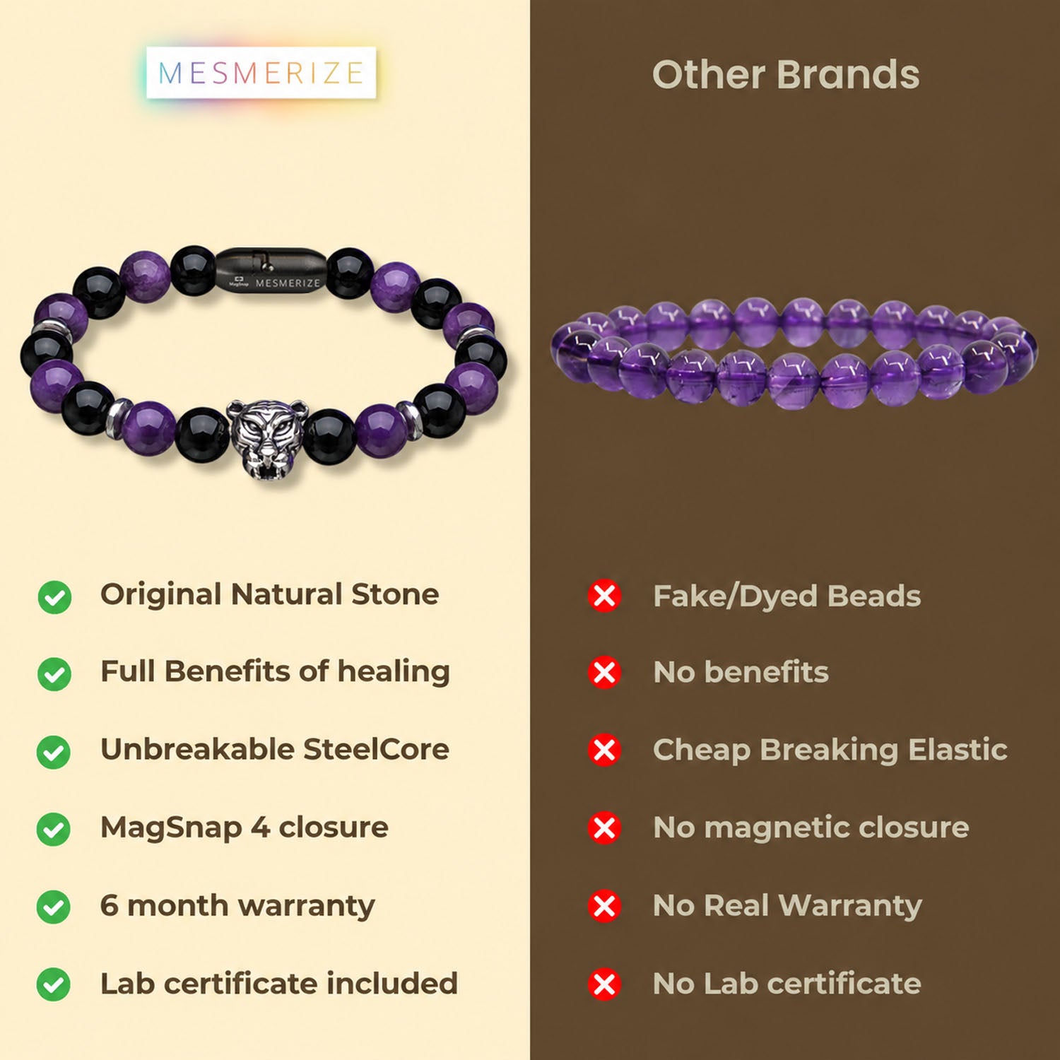 Natural Stone Jewellery Wellness Gloss Onyx and Amethyst Natural Stone Bracelet With Magsnap