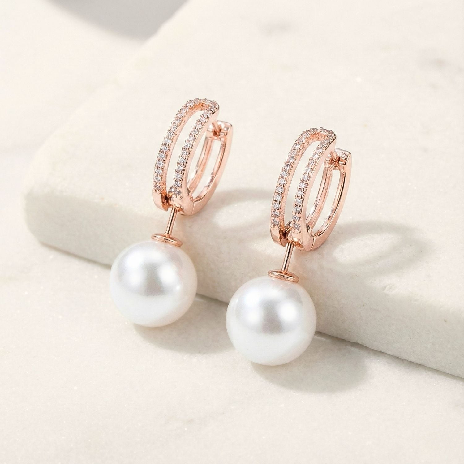 W Premium Jewellery Earrings 4 in 1 Pearl Rose Gold