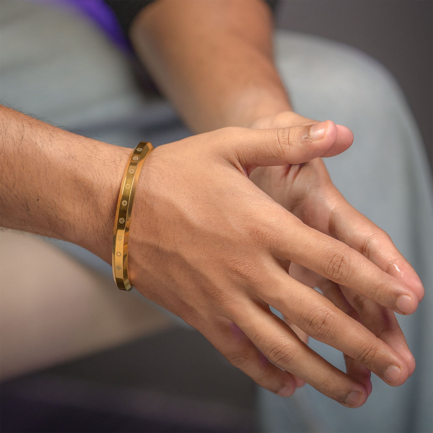 9 Chakra MicroCarved Round Kada Gold