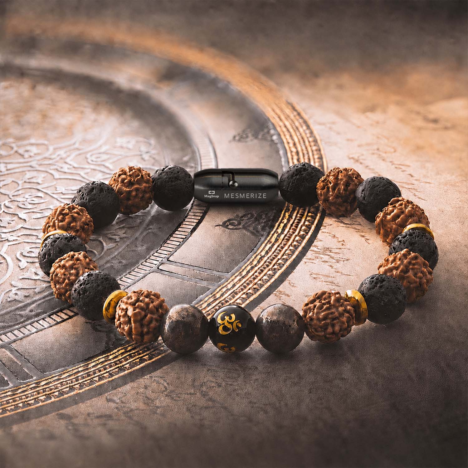 Natural Stone Jewellery Spiritual Rudraksh Natural Stone Pyrite Om Bracelet with Magsnap