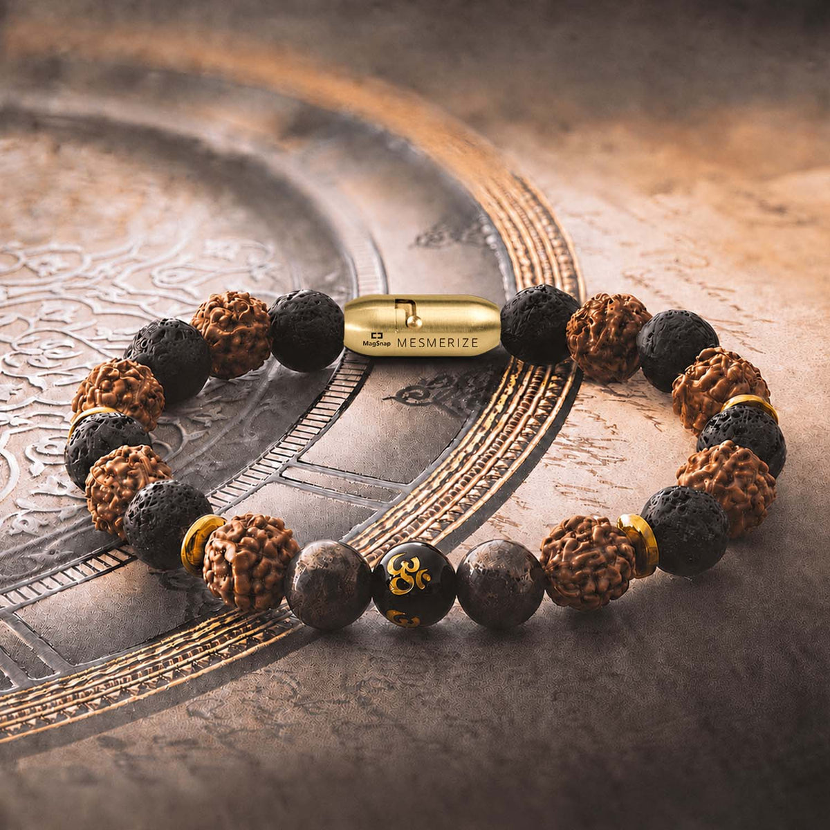 Natural Stone Jewellery Spiritual Rudraksh Natural Stone Pyrite Om Bracelet with Magsnap