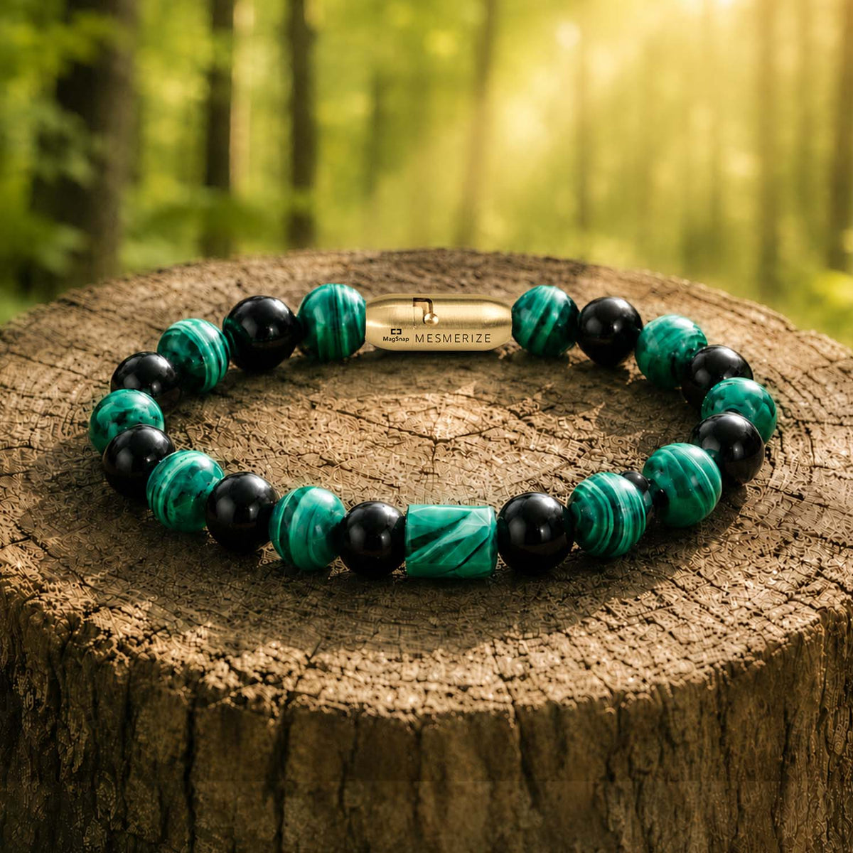 Aegon Obsidian & Malachite Natural Stone Bracelet With MagSnap2