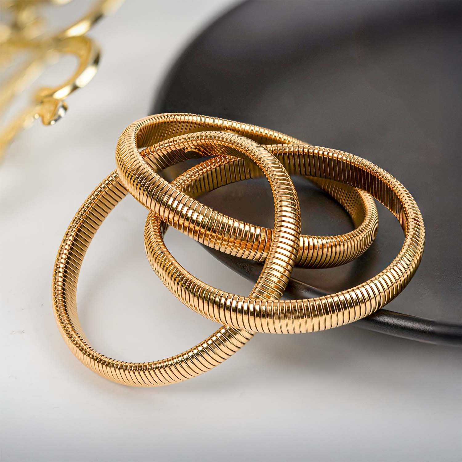 Amara Triple Layered 18k Gold Bangle Bracelet