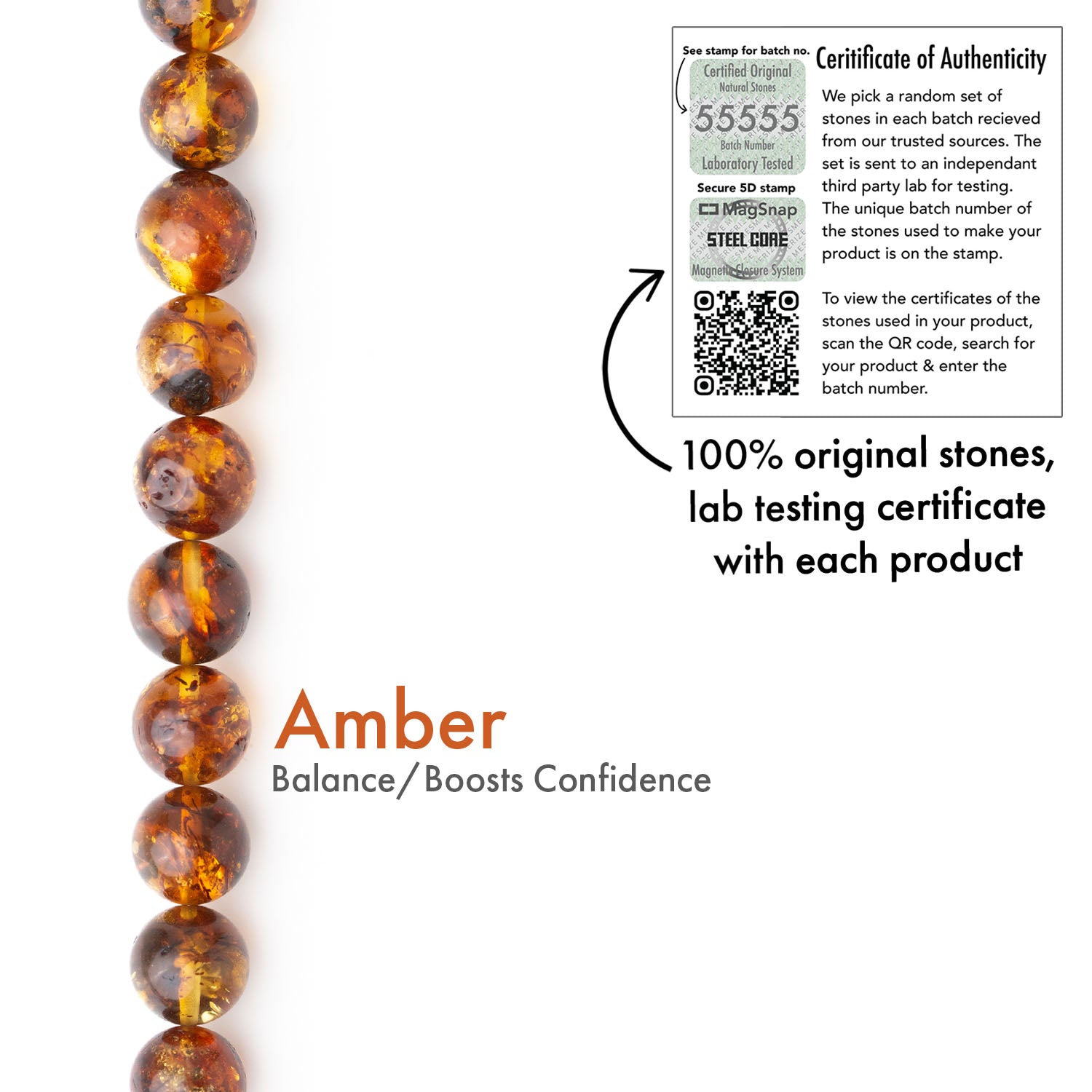 Celestial Warmth Amber (Kahruwa) Natural Stone Bracelet with Magsnap2