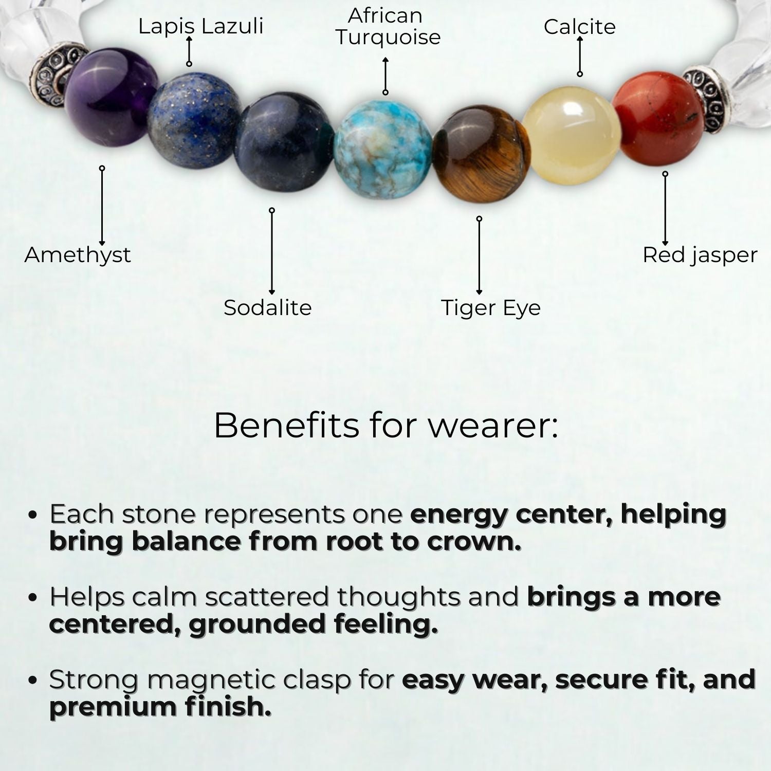 Balanced 7 Chakra Clear Quartz Natural Stone Magsnap Bracelet