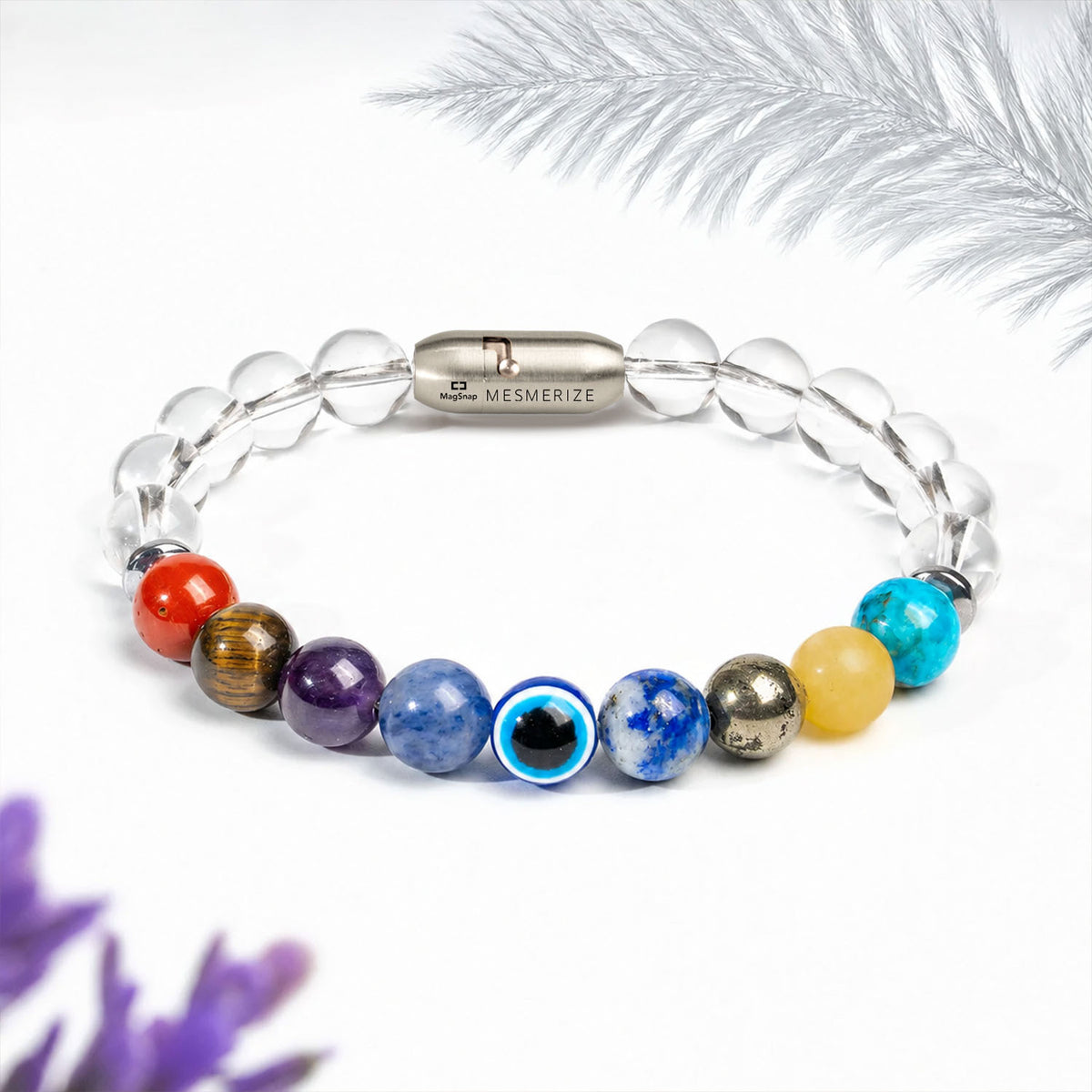 Balanced 9 Chakra Clear Quartz Natural Stone Bracelet