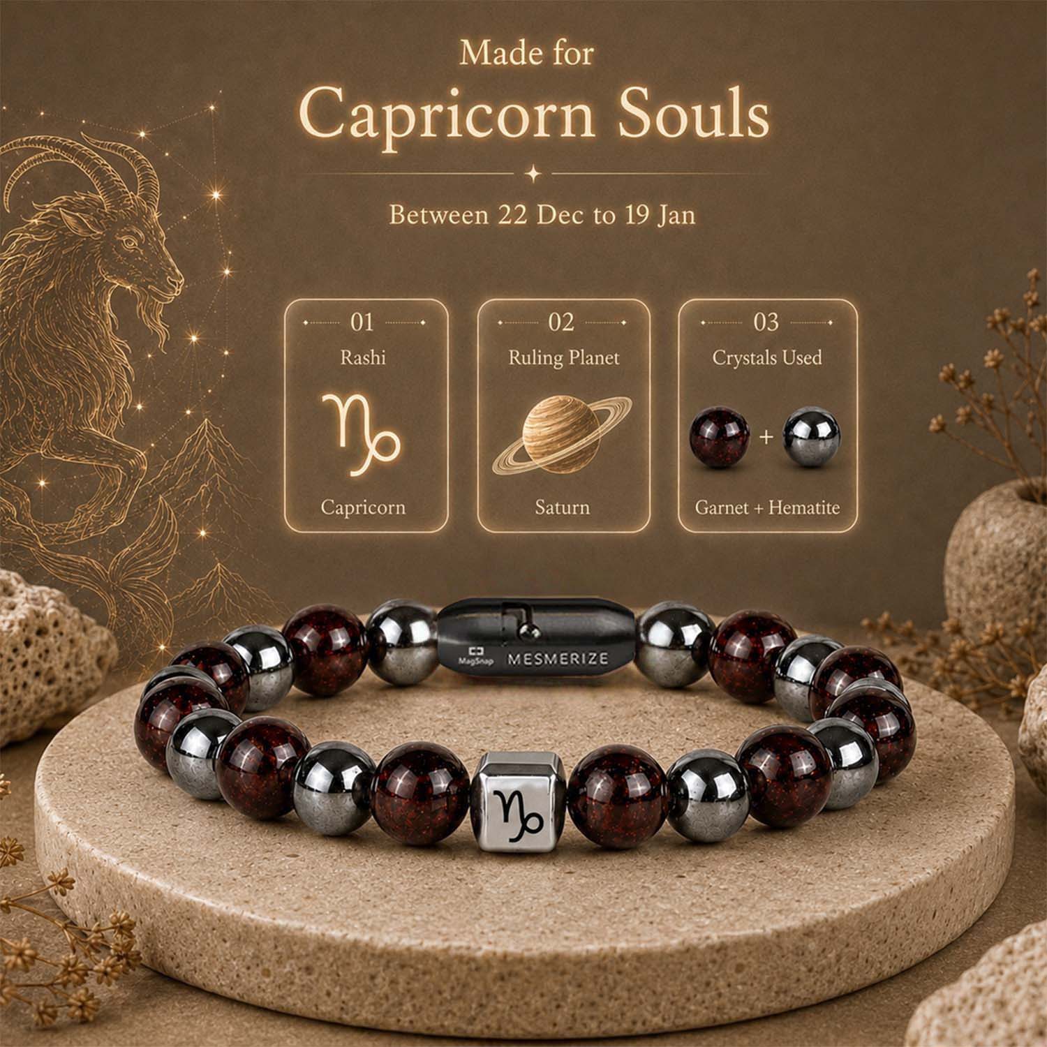 Capricorn (Makar) Zodiac Stone Bracelet with MagSnap 4