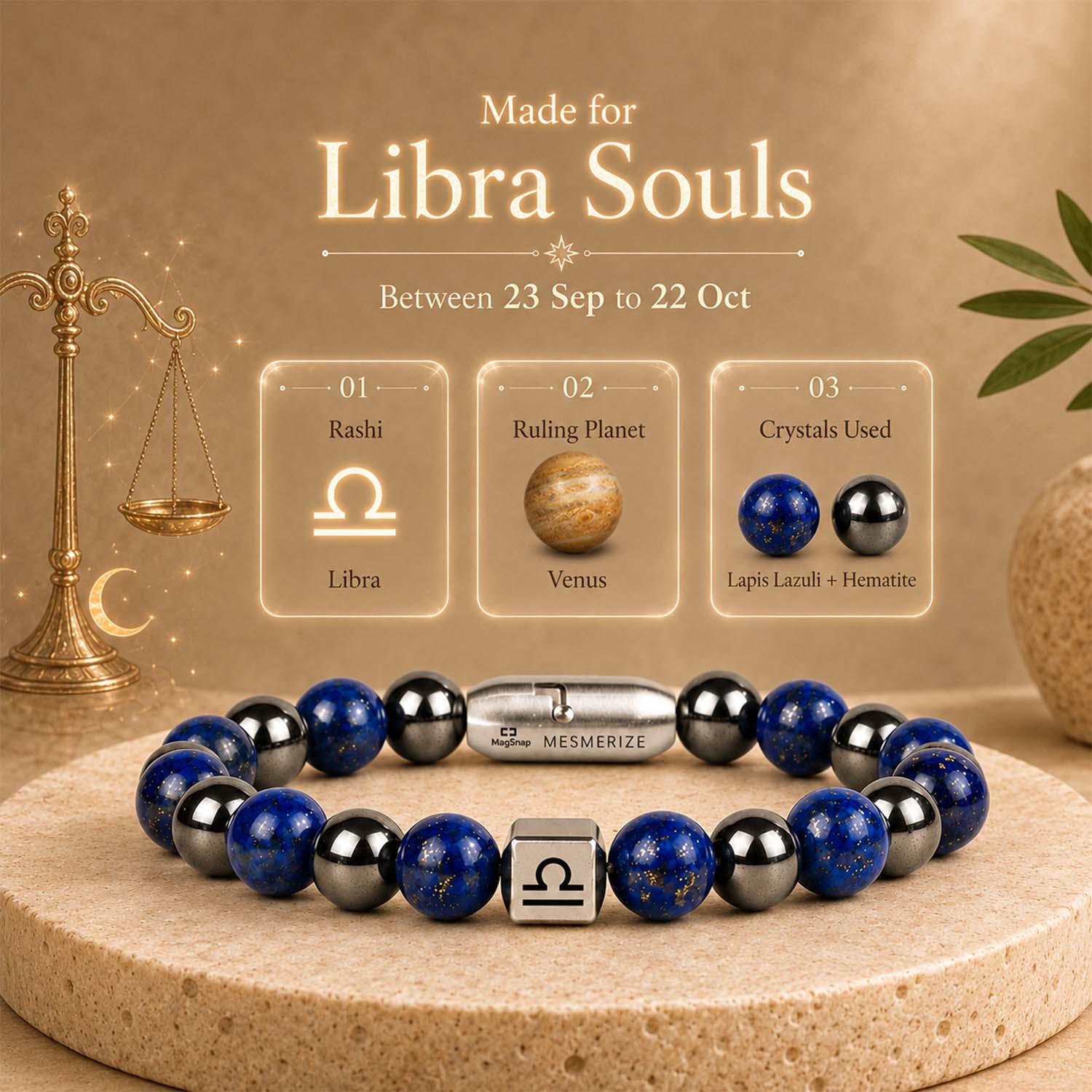 Libra (Tula) Zodiac Stone Bracelet with MagSnap 4