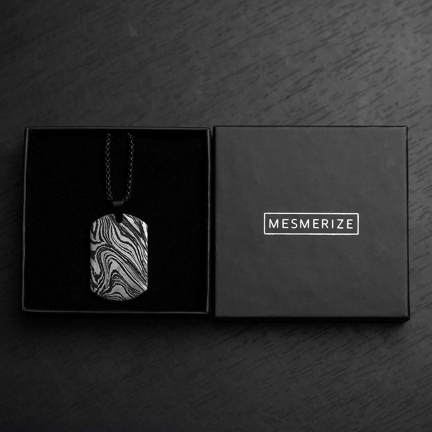 Damascus Steel Army Dog Tag Necklace Black