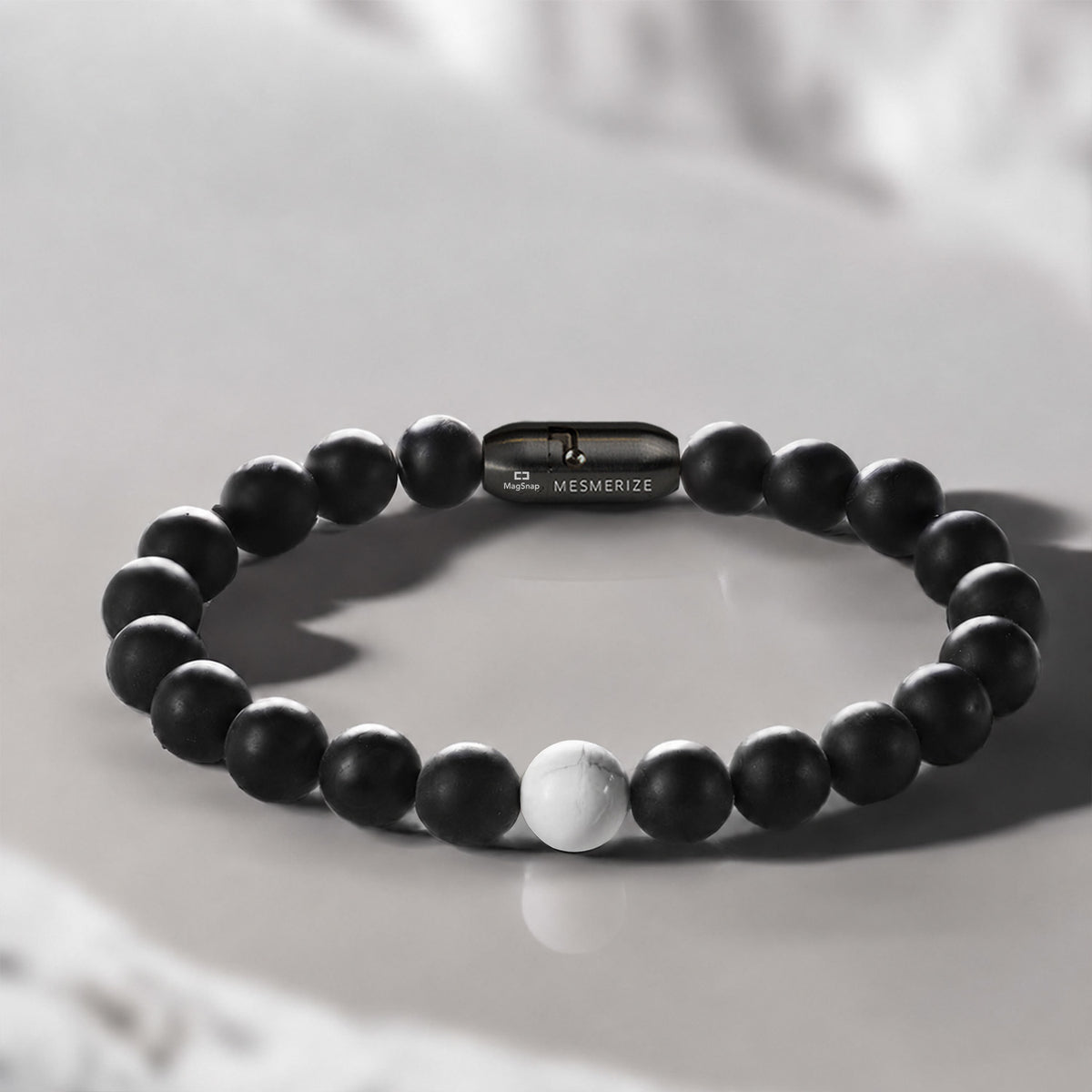 Natural Stone Jewellery Black Onyx and Howlite Bracelet With MagSnap