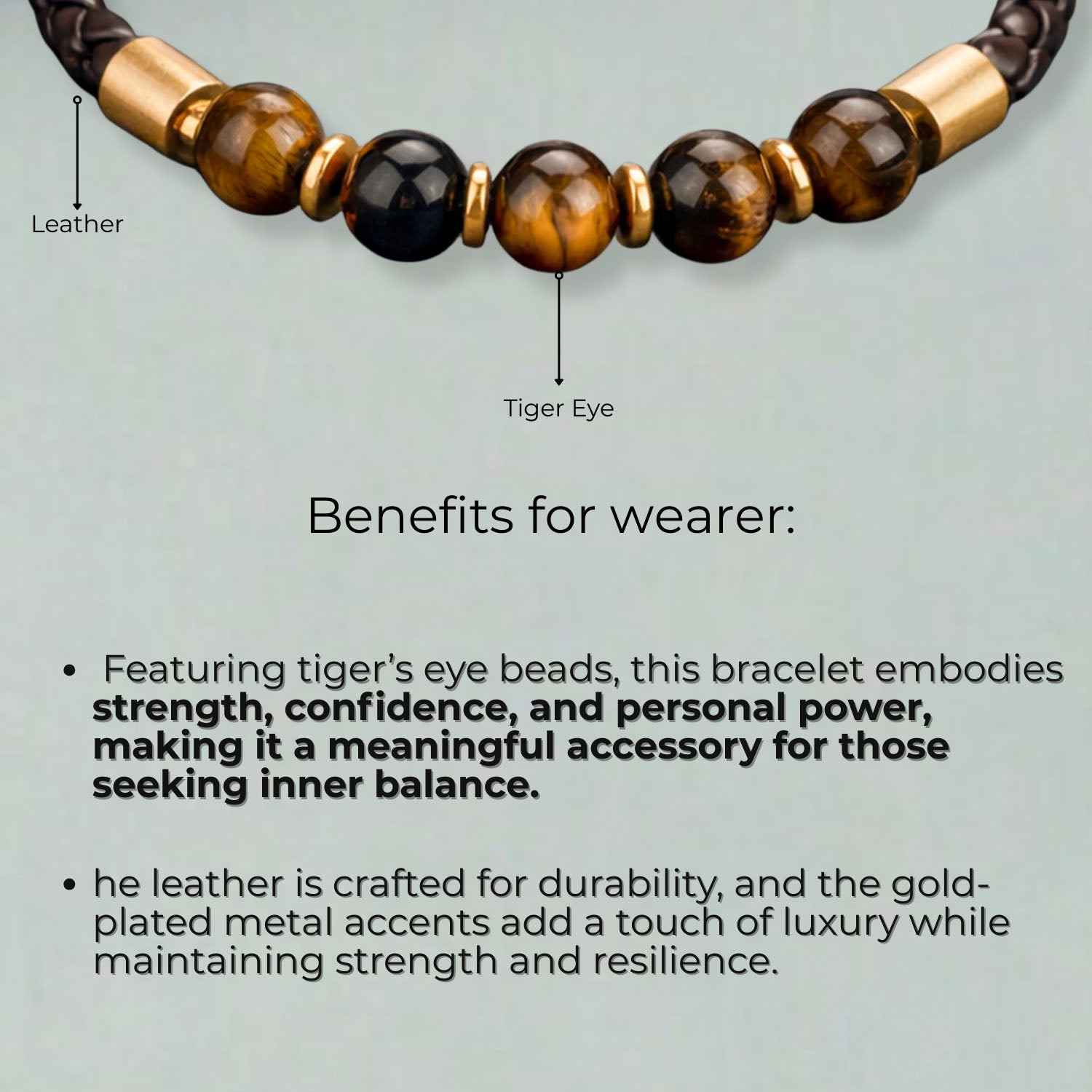 Courageous Tiger Eye Natural Stone NeoLeather Bracelet With MagSnap2