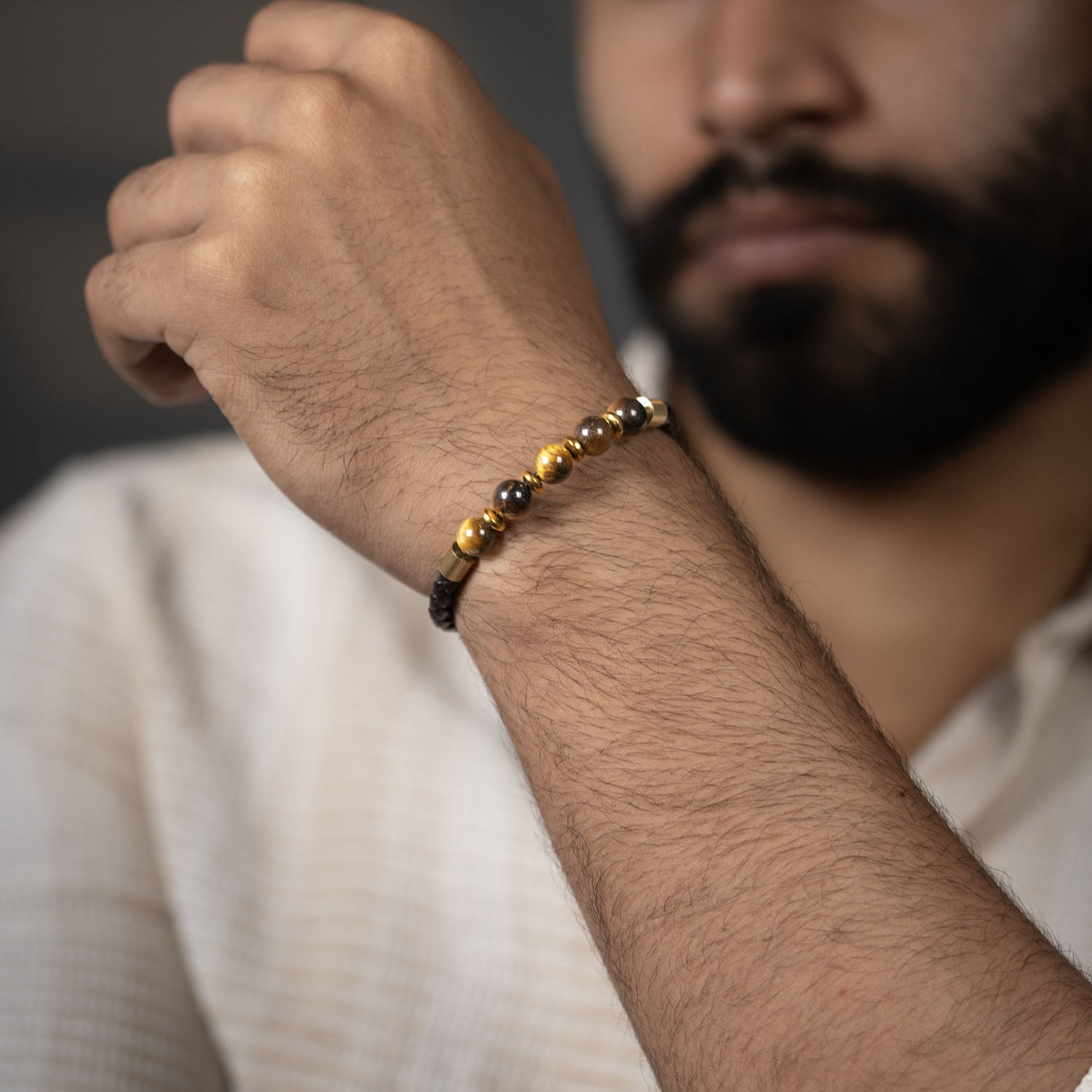 Courageous Tiger Eye Natural Stone NeoLeather Bracelet With MagSnap2