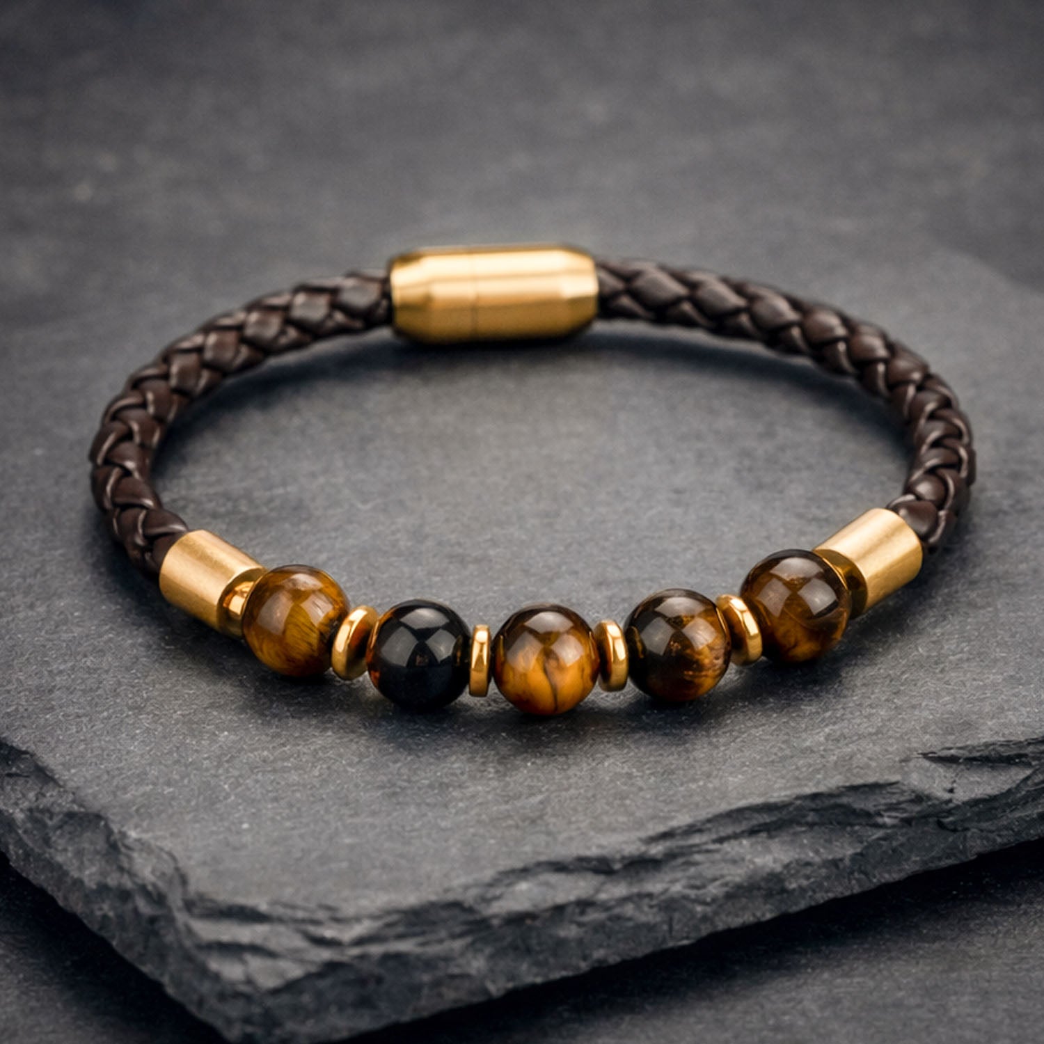 Courageous Tiger Eye Natural Stone NeoLeather Bracelet With MagSnap2