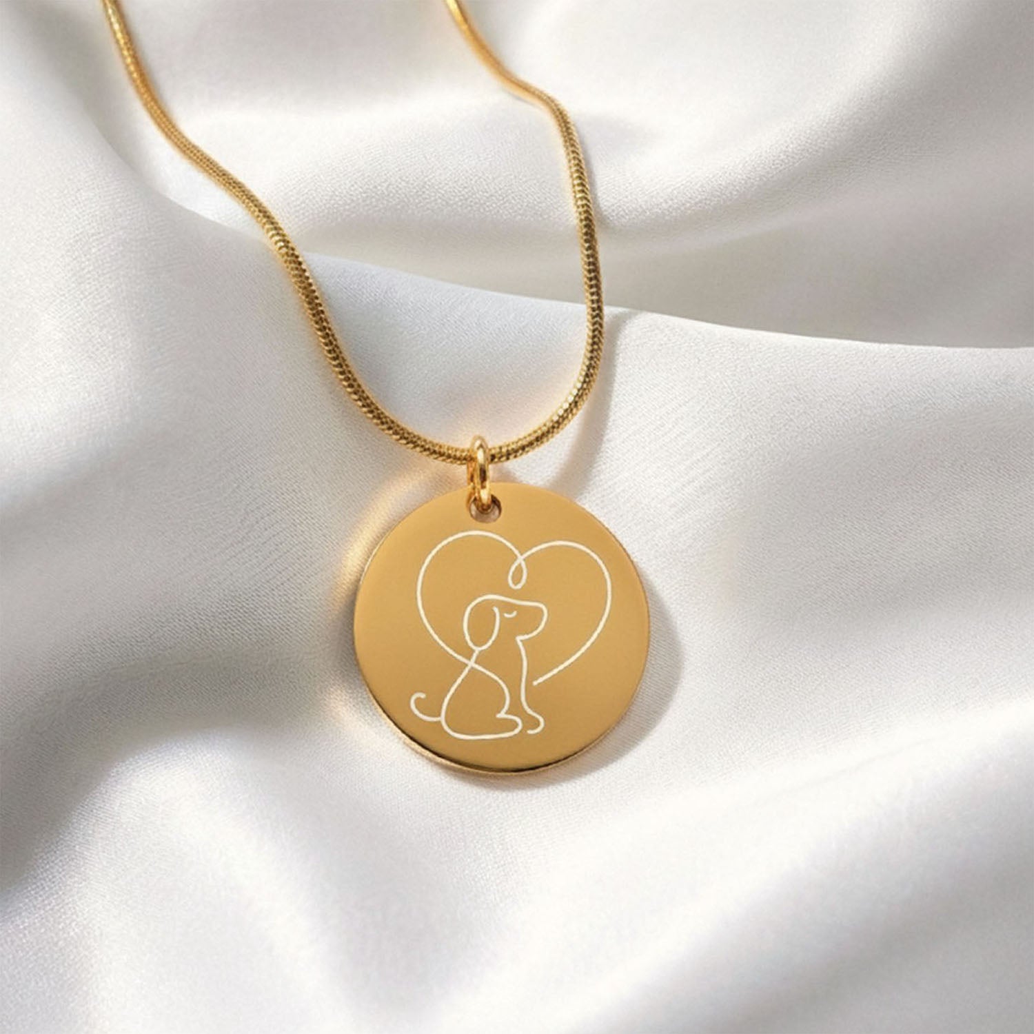 Cute Dog Circle Necklace Gold