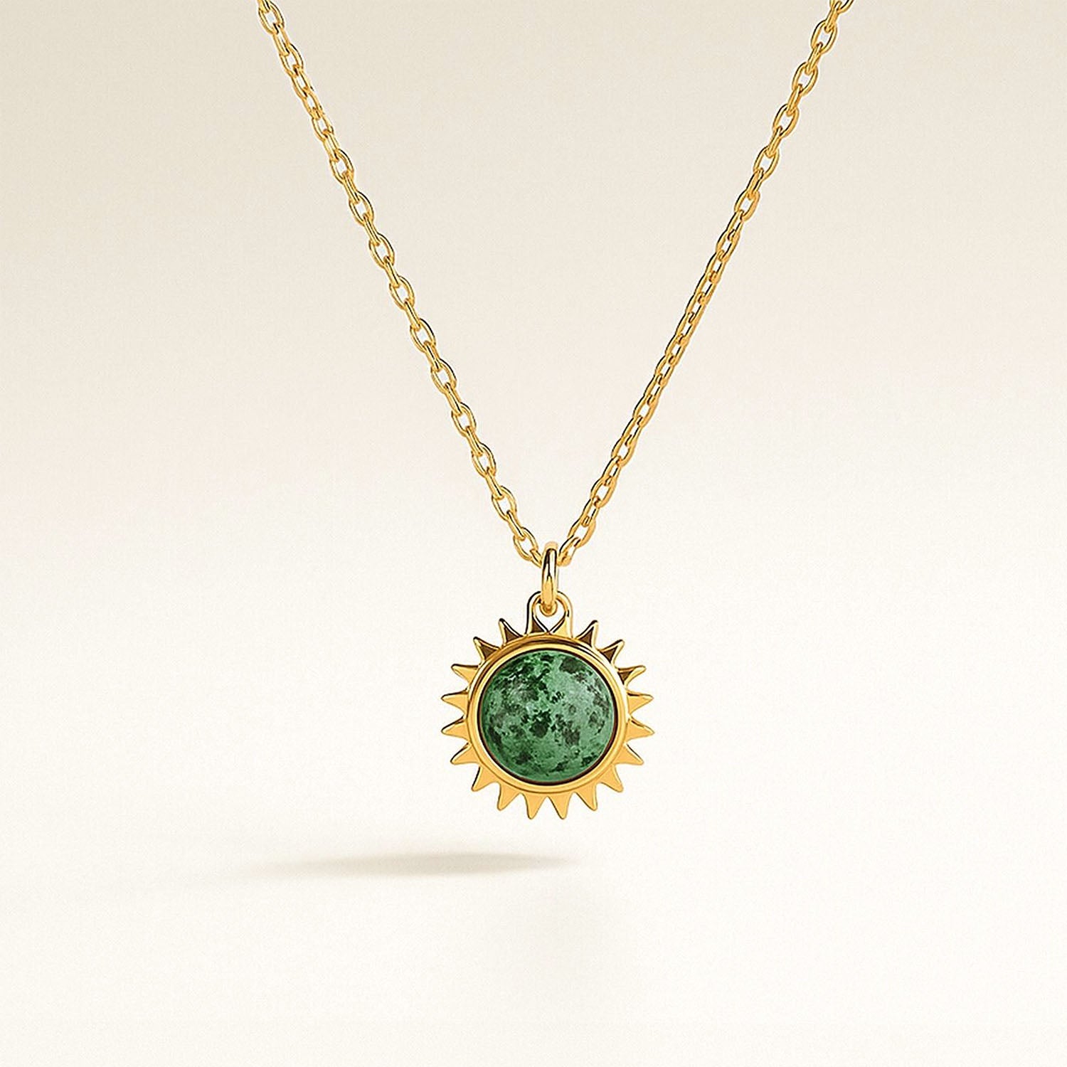 Dahlia Seafoam Gold Charm Necklace With Emerald Stone