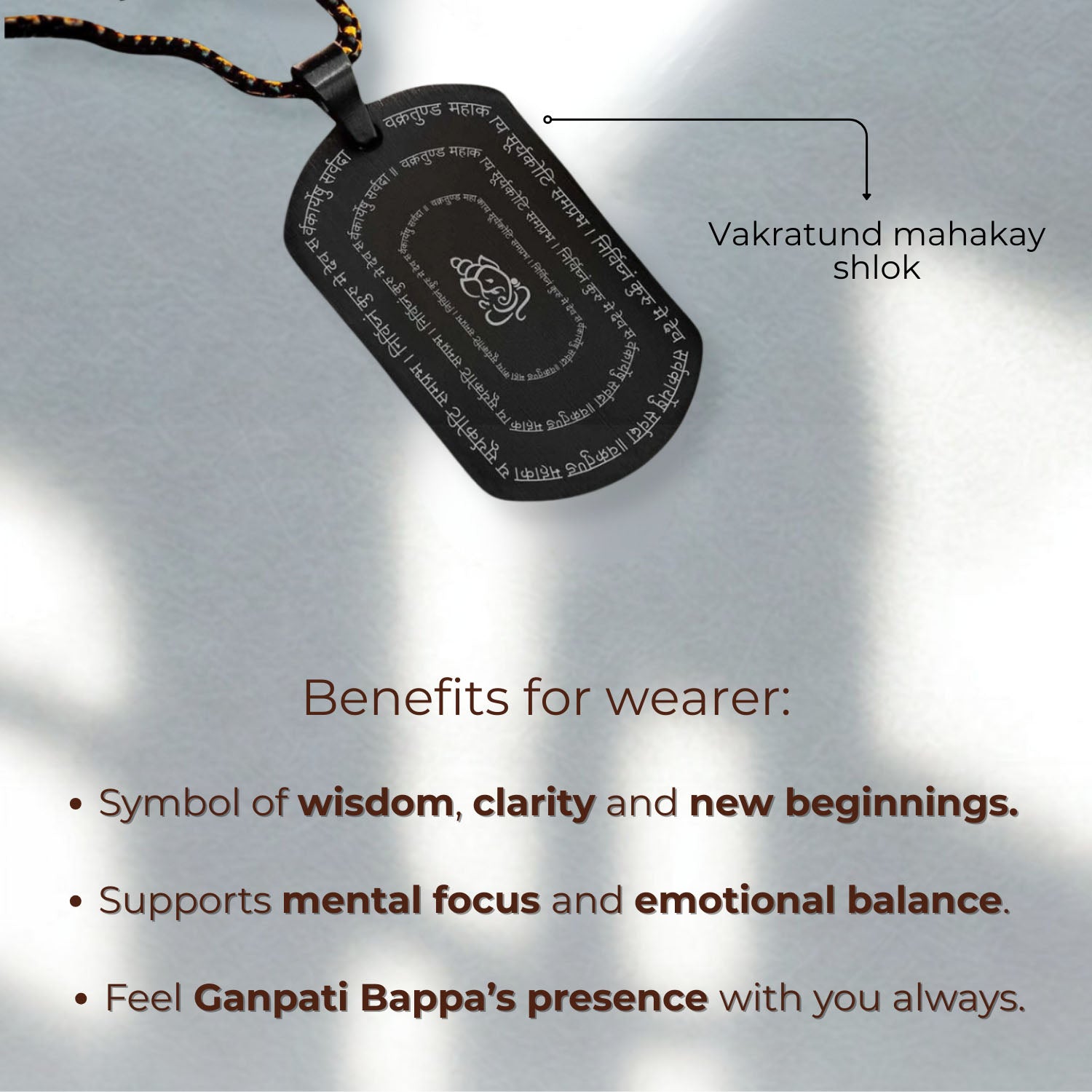 Devotional Ganpati Shloka Tag Necklace Silver