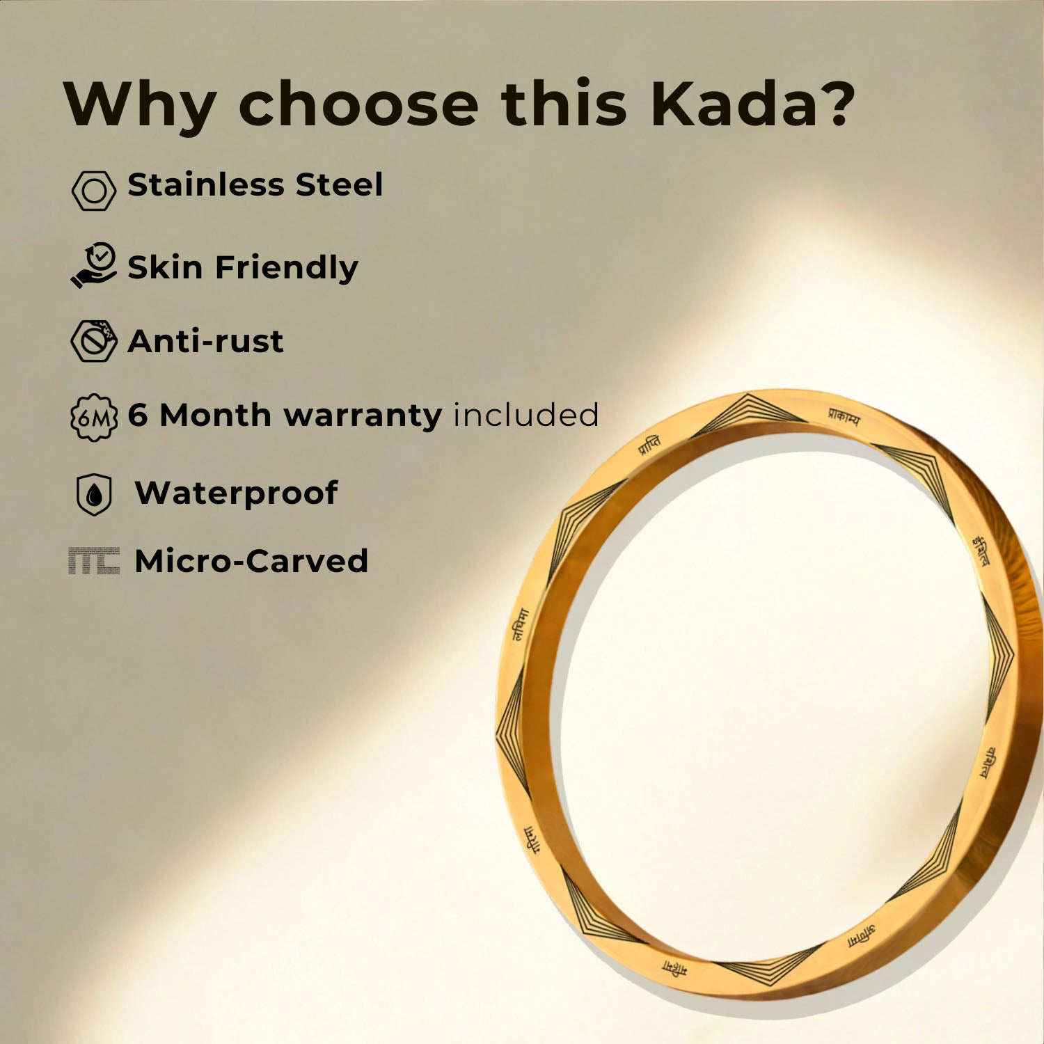 Ram MicroCarved Classic Round Kada Black