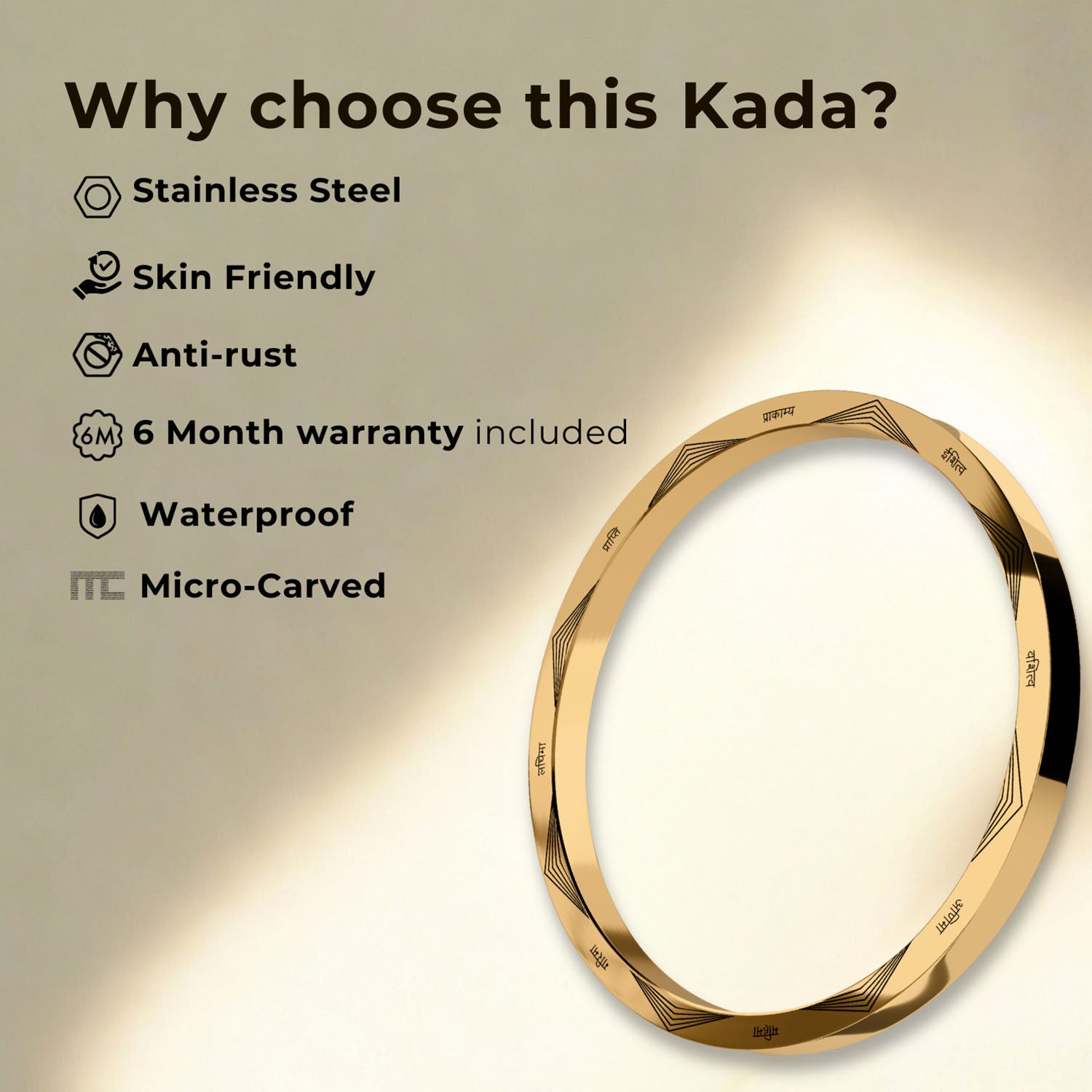 Ram MicroCarved Classic Round Kada Black
