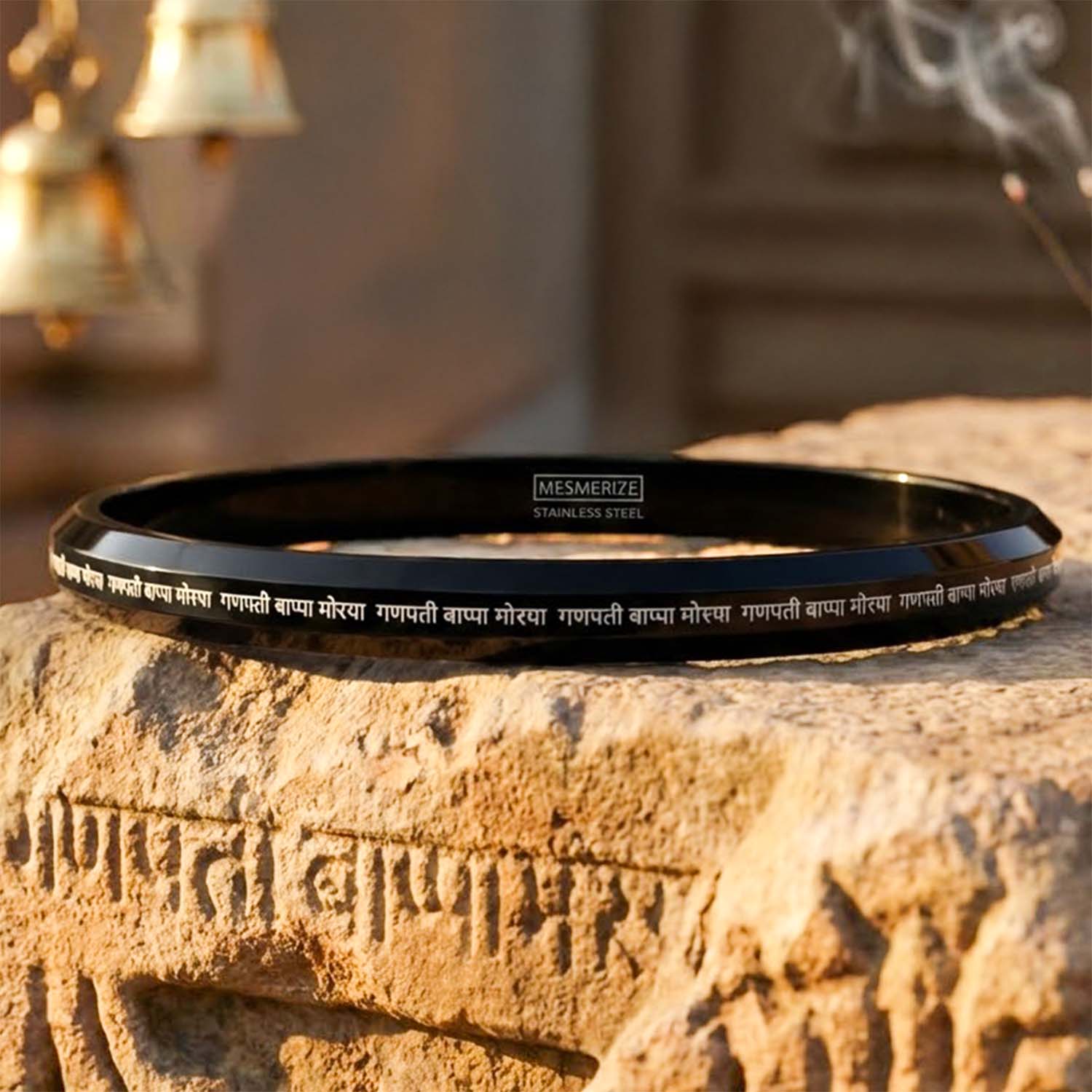 Ganpati Bappa Morya MicroCarved Round Kada Black