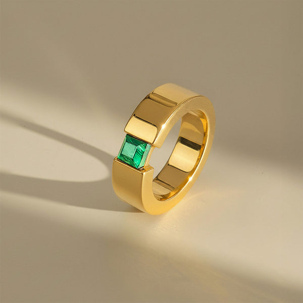 Gold Plated Pure 925 Silver Ring With Malachite Gem Stone
