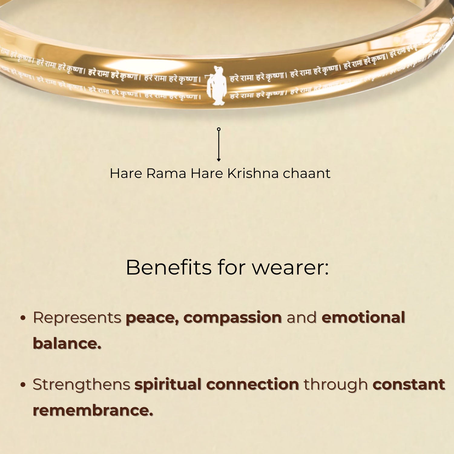 Hare Rama Hare Krishna MicroCarved Round Curved Kada Gold