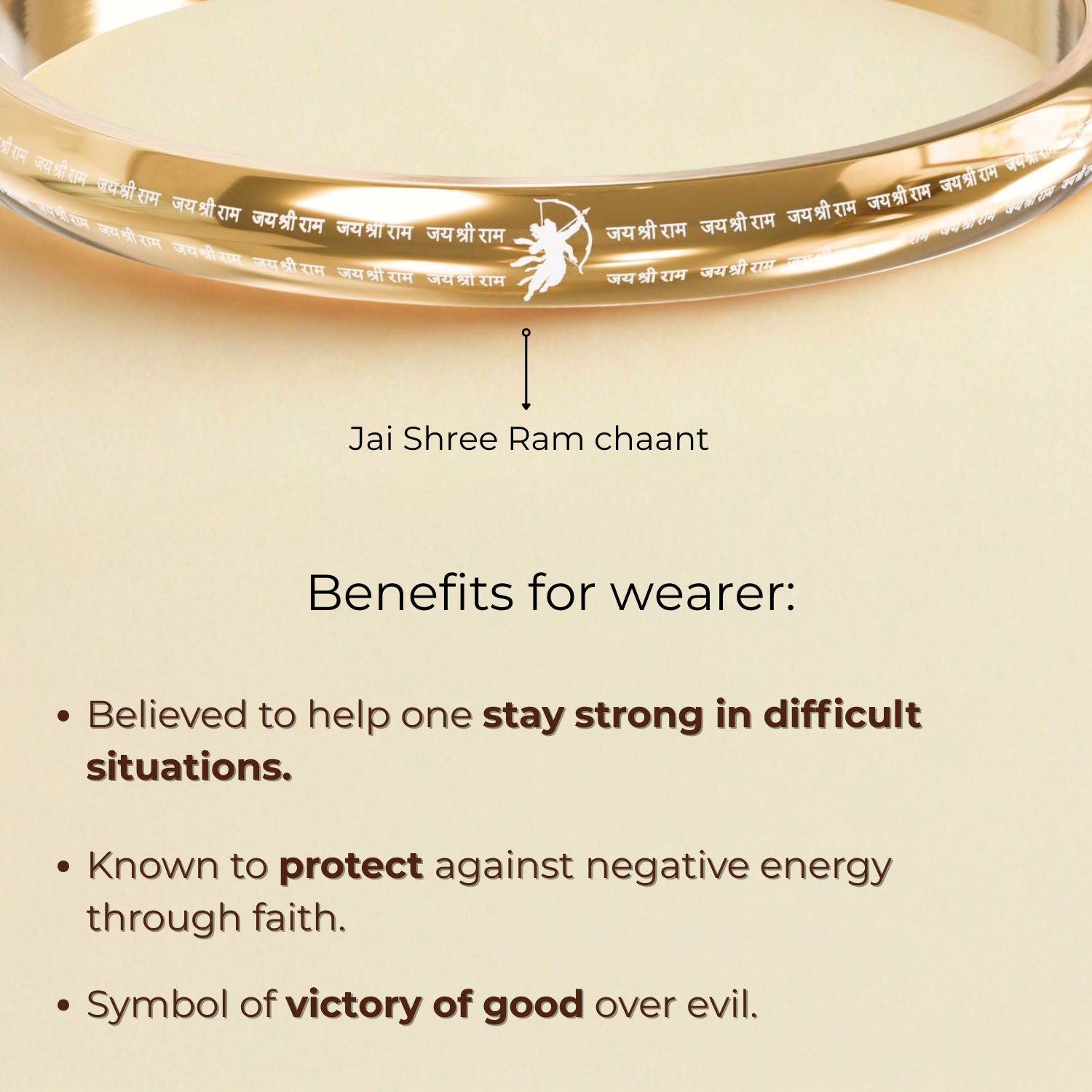 Jai Shree Ram MicroCarved Round Curved Kada Silver