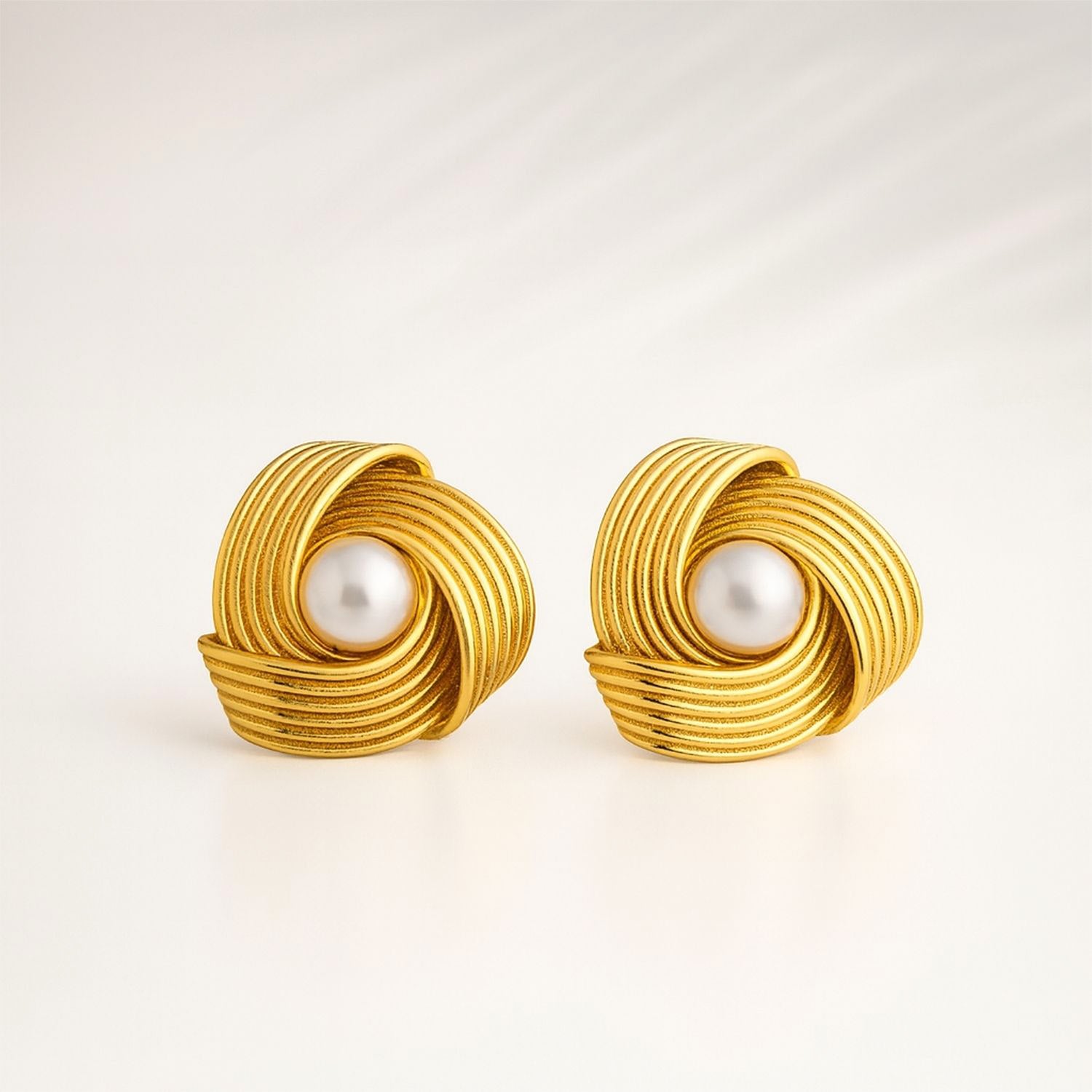 Juliette Pearl Knot 18K Gold Stud Earrings