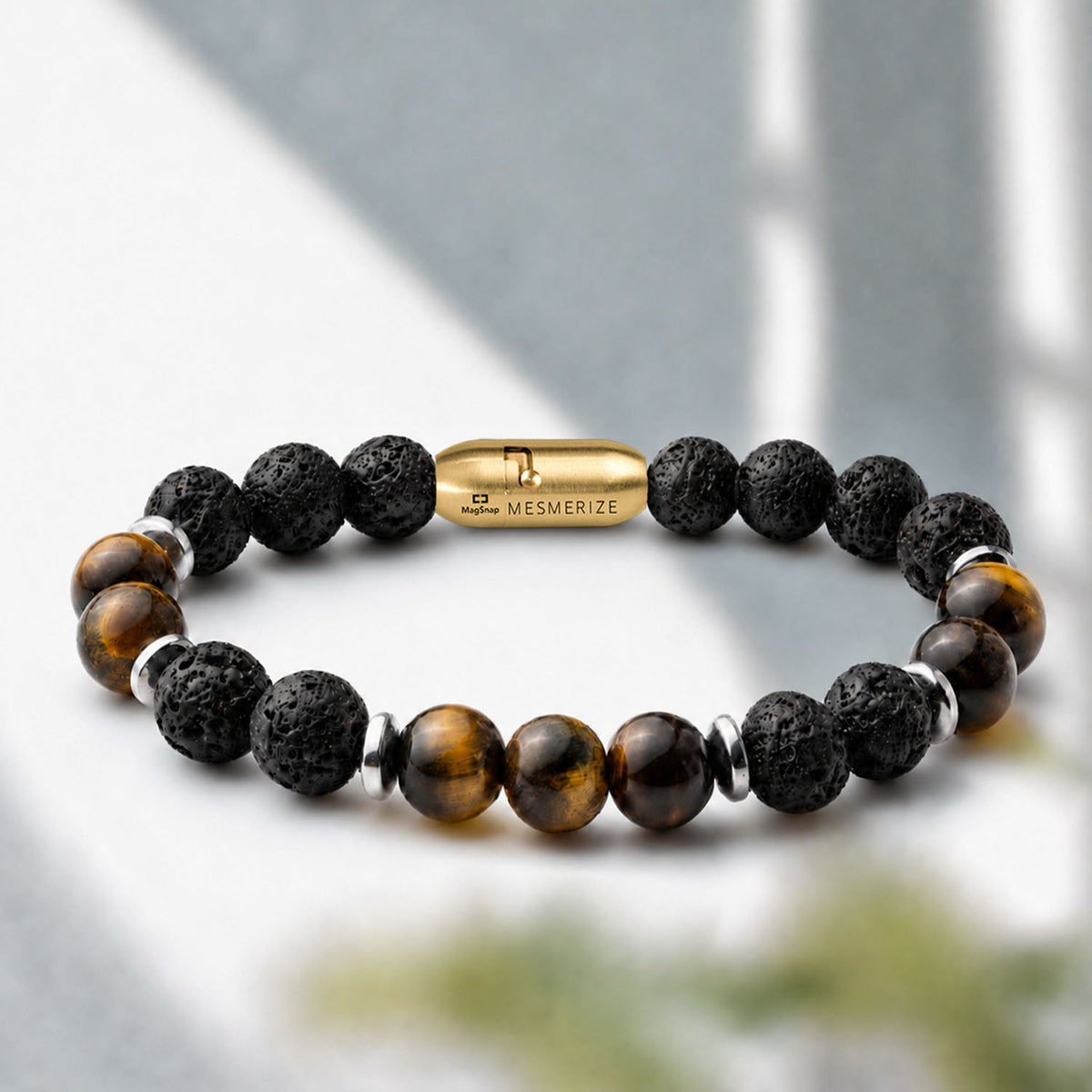 Natural Stone Jewellery Lava and Tiger Eye Natural Stone Bracelet with MagSnap