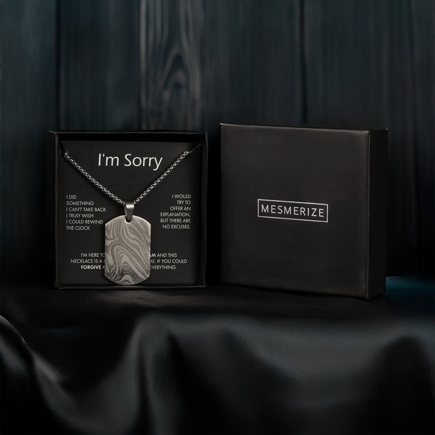 Damascus Steel Dog Tag Necklace Silver