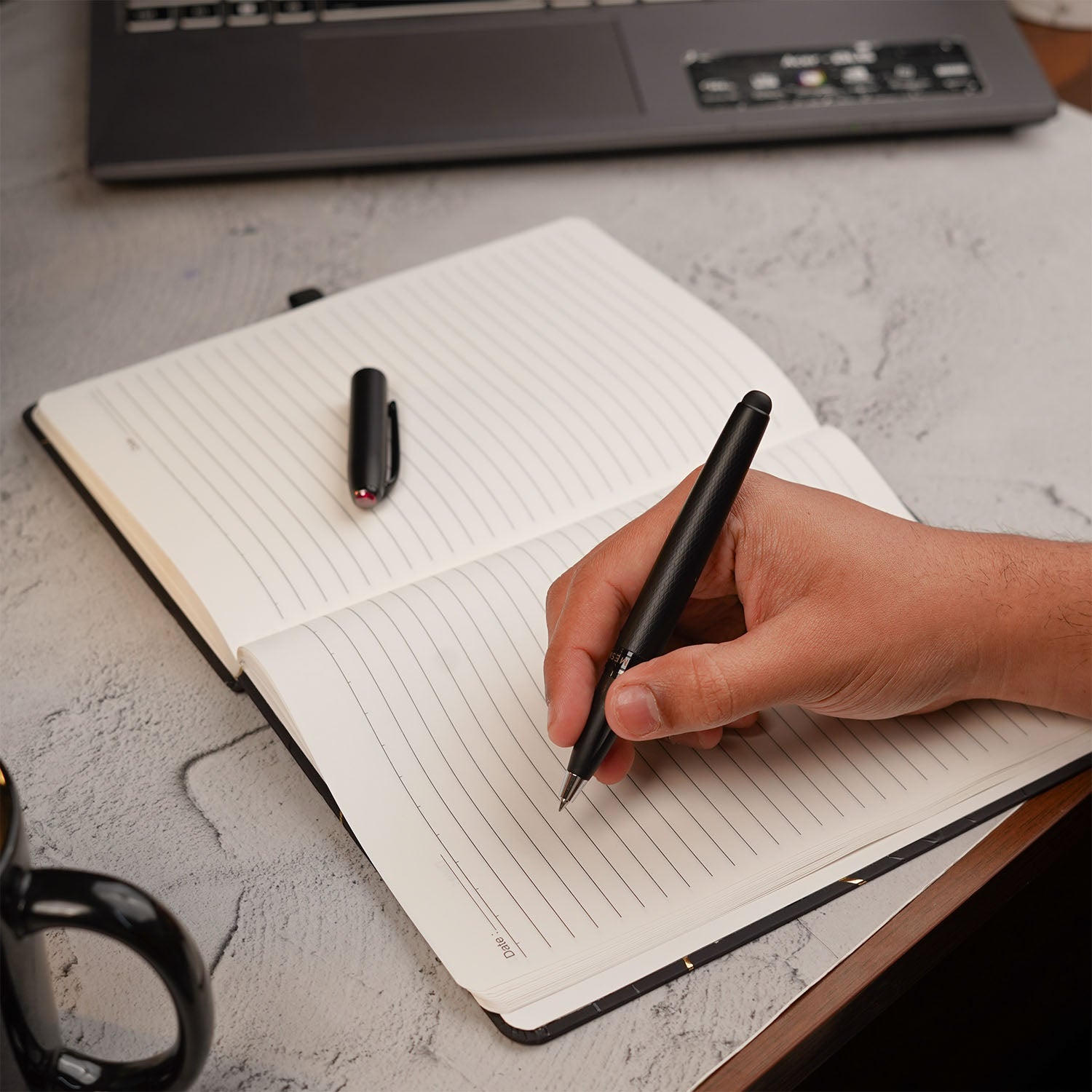 Matte Black Notebook with Ultra Matte Black Garnet 2 in 1 MagSnap Roller Ball Pen with Stylus Personalised