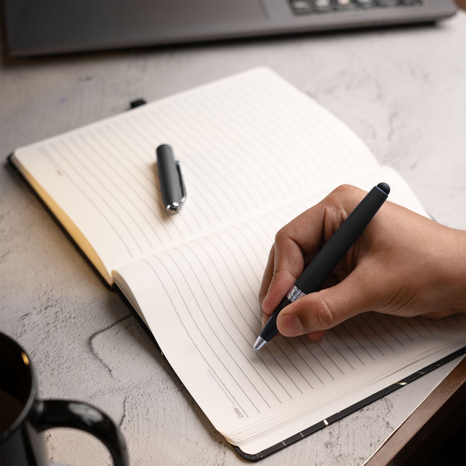 Matte Black Notebook with Ultra Matte Black Pyrite 2 in 1 MagSnap Roller Ball Pen with Stylus Personalised