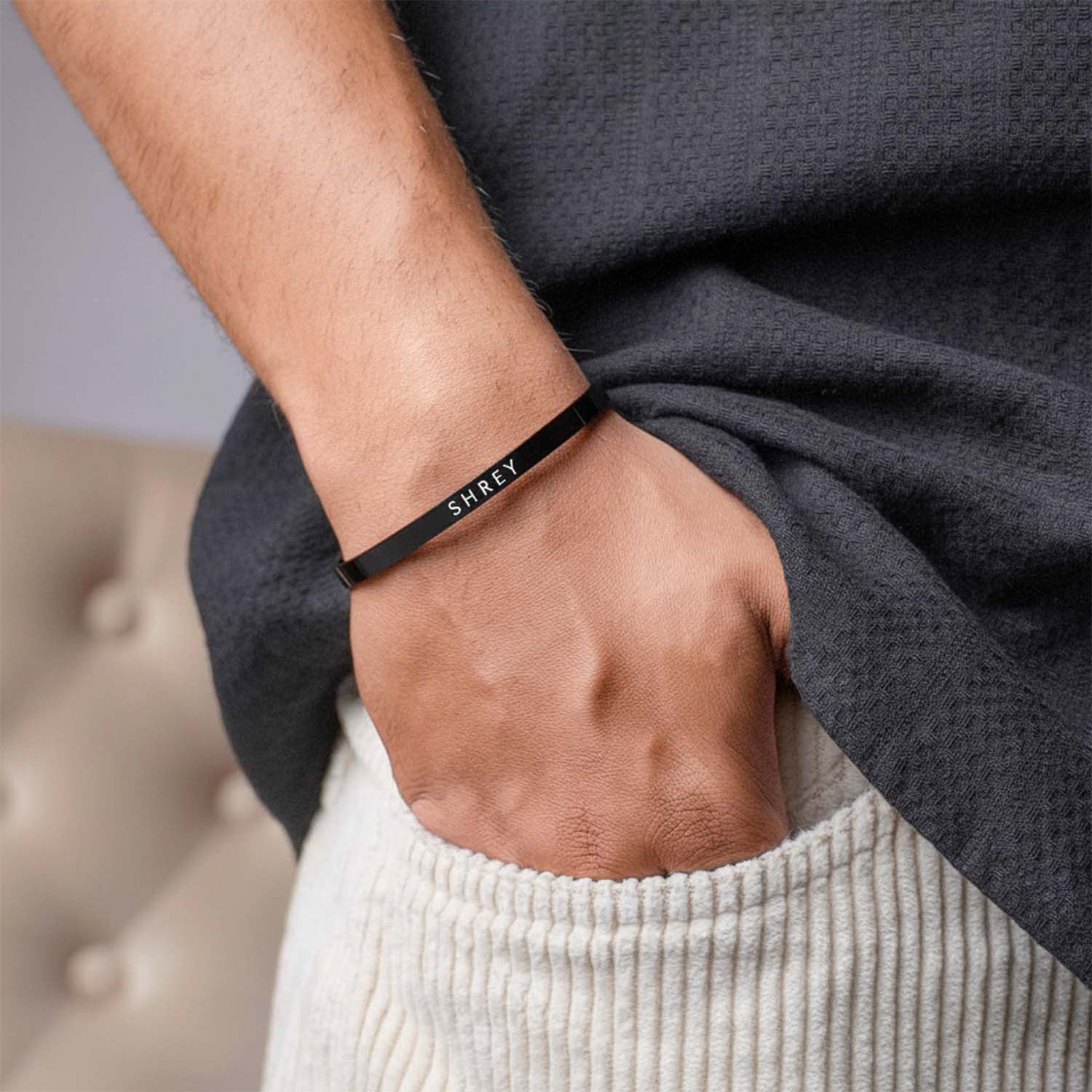 Matte Cuff Adjustable Bracelet Black Personalised
