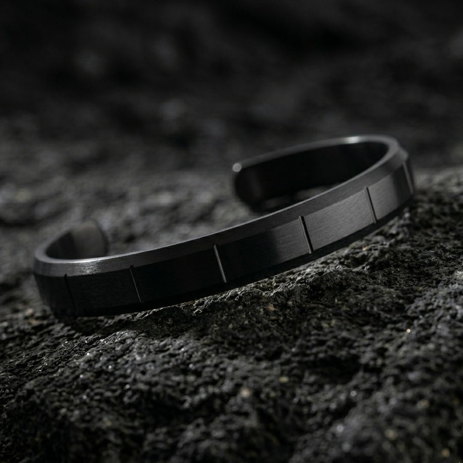 Matte Strike Line Flex Cuff Adjustable Bracelet Black