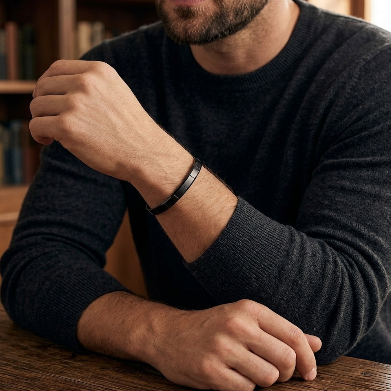 Matte Strike Line Flex Cuff Adjustable Bracelet Black