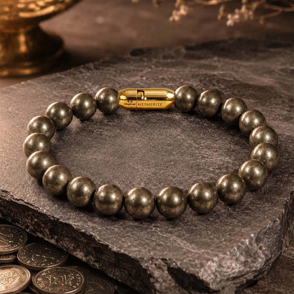 Natural Stone Jewellery Money Magnet Pyrite Natural Stone Bracelet with Magsnap