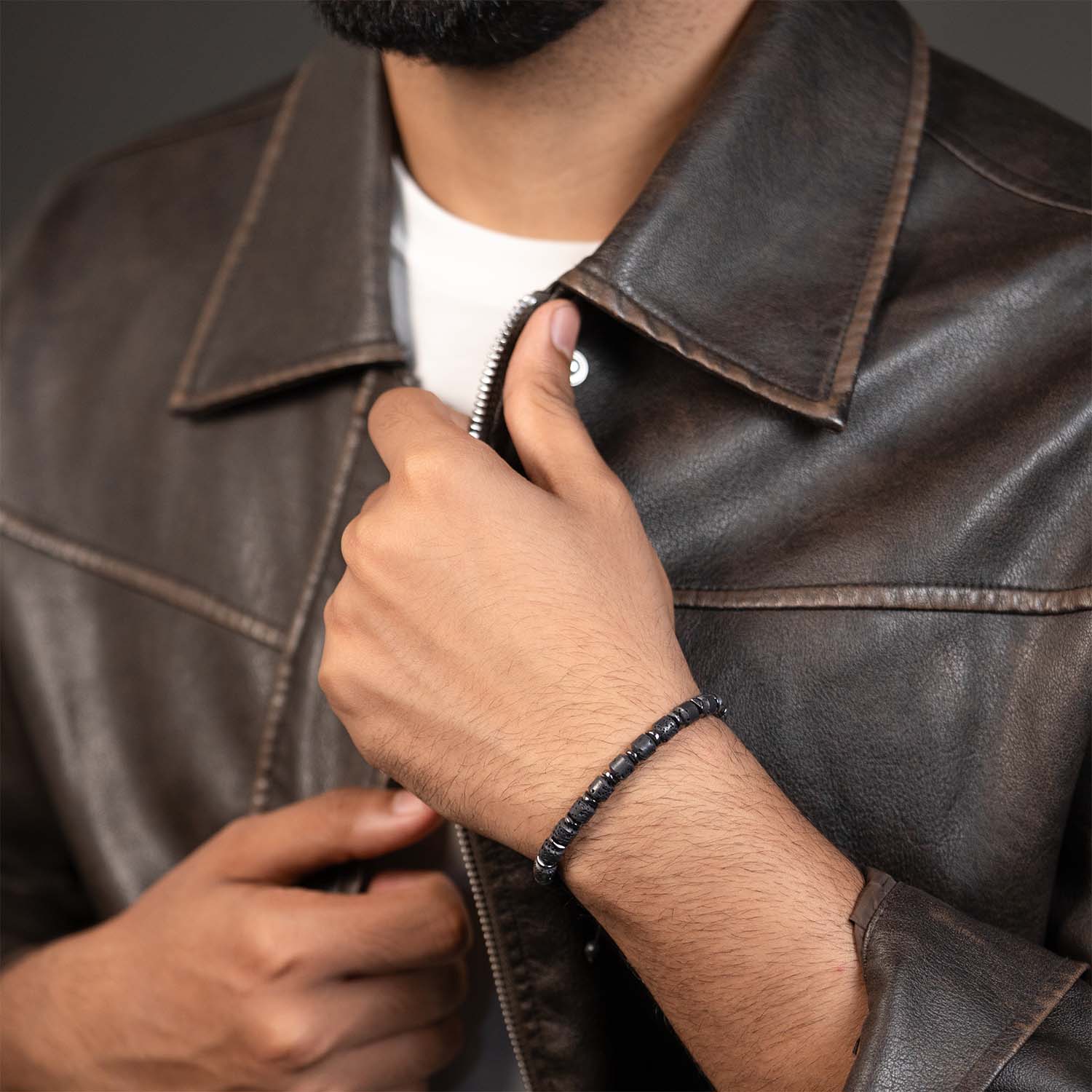 Orion Lava Silver Adjustable Natural Stone Bracelet