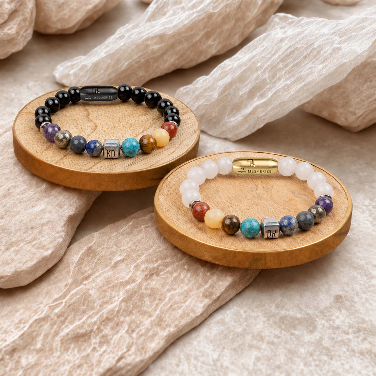 Personalised Chakras Natural Stone Couple Bracelets with Magsnap 2