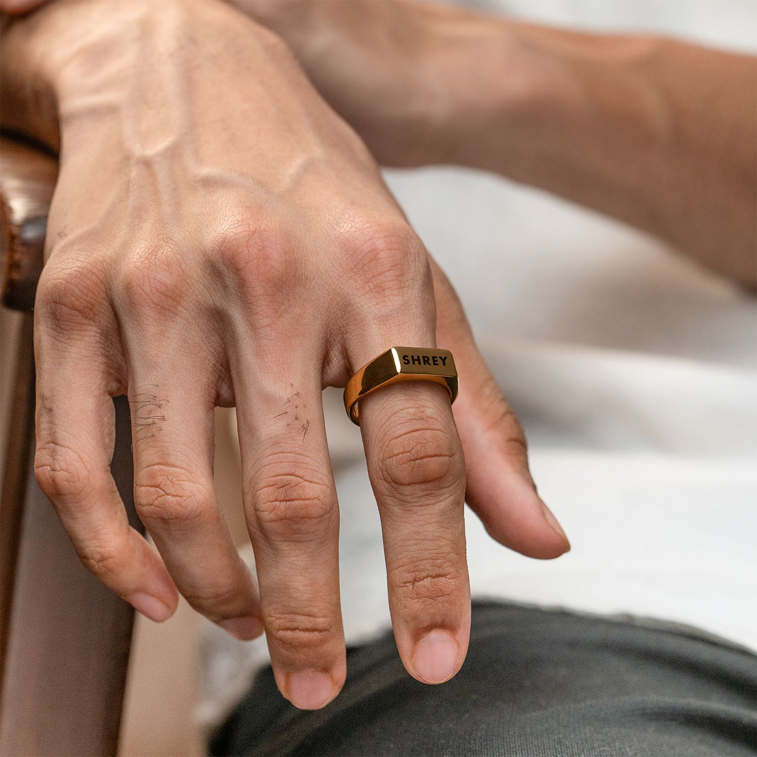 Personalised Gold Noir Band Ring