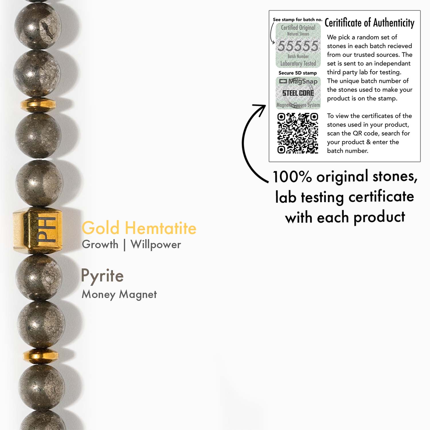 Non Personalise Money Magnet Pyrite Natural Stone Bracelet