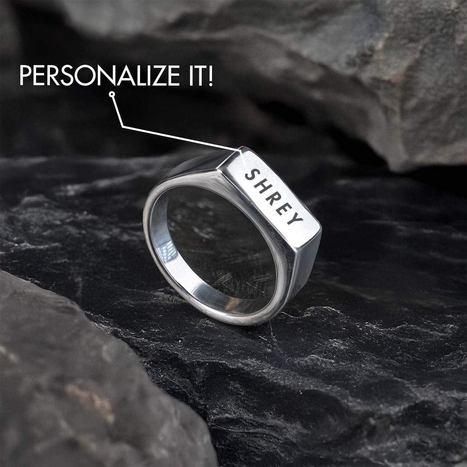 Personalised Silver Noir Band Ring