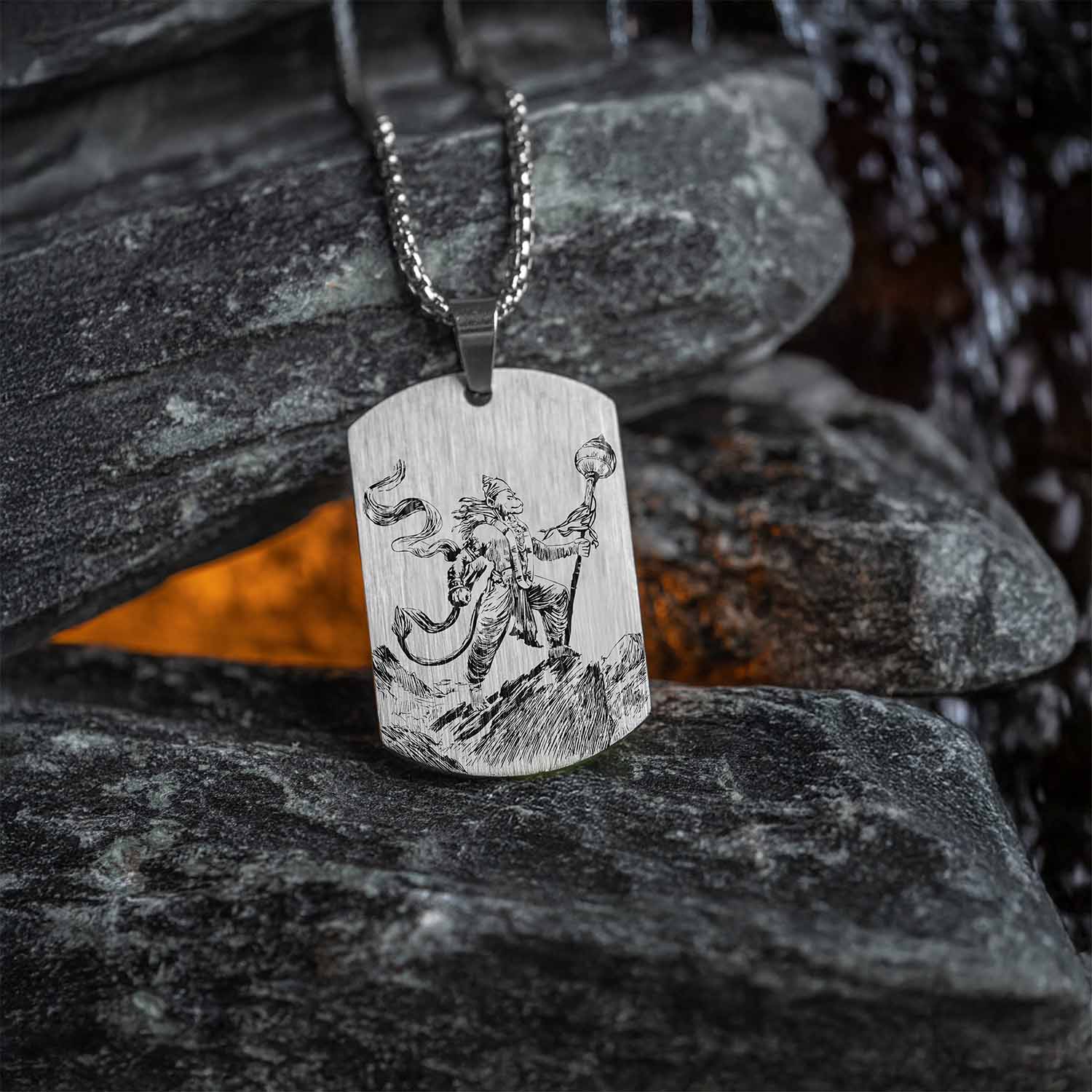 Protector Hanuman Godform Silver Tag Necklace
