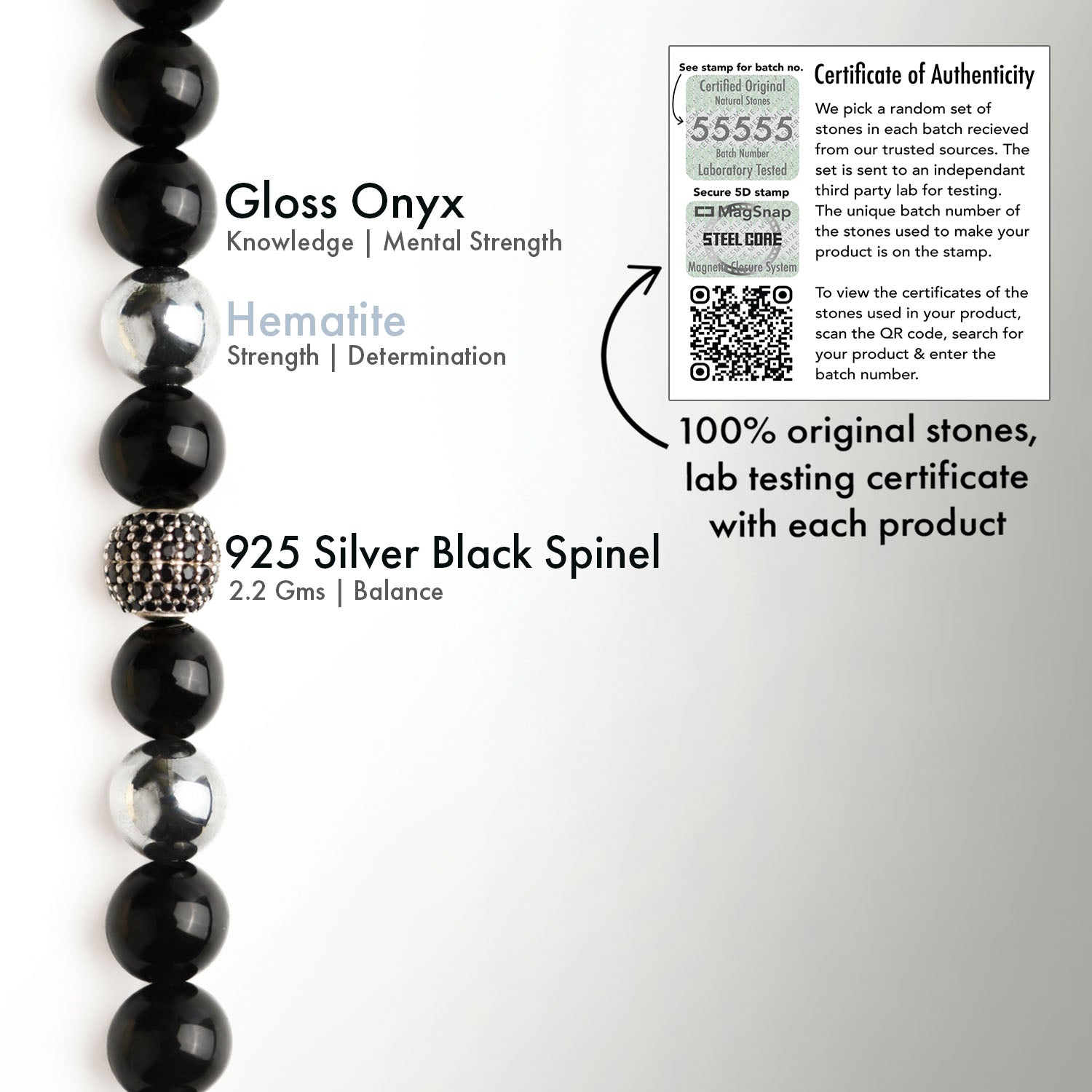Pure 925 Silver Black Spinel Natural Stone Bracelet With MagSnap2