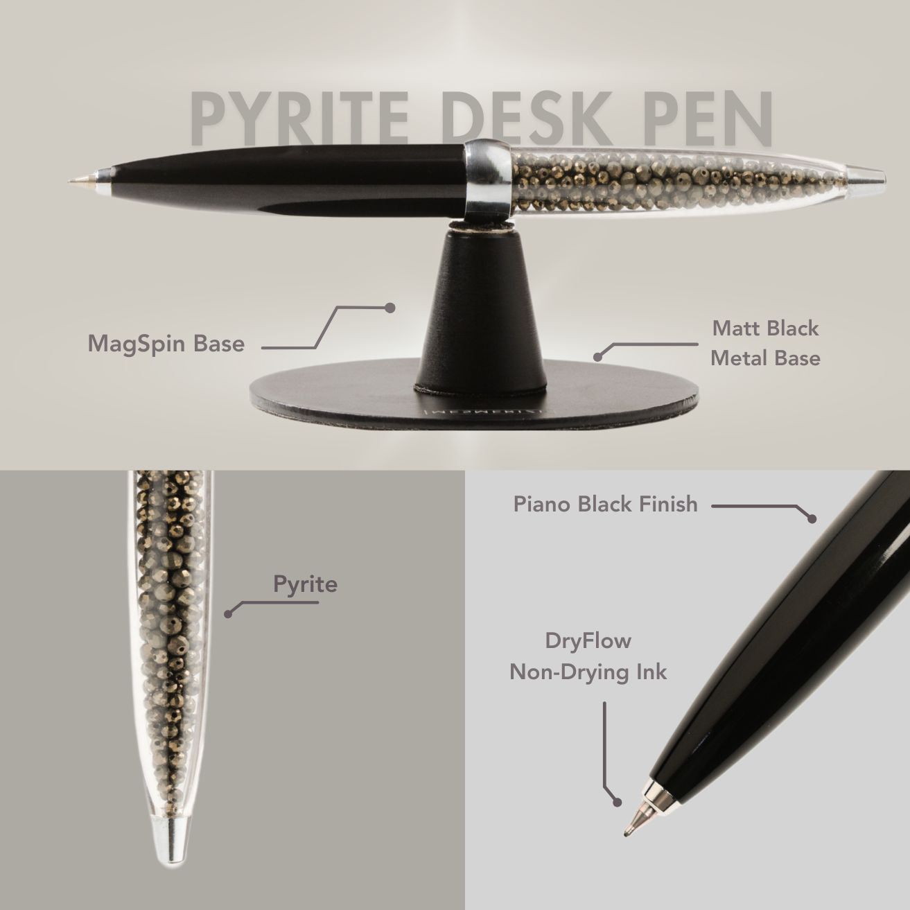 Personalised Pyrite MagSpin Rotating Desk Pen with DryFlow Ink