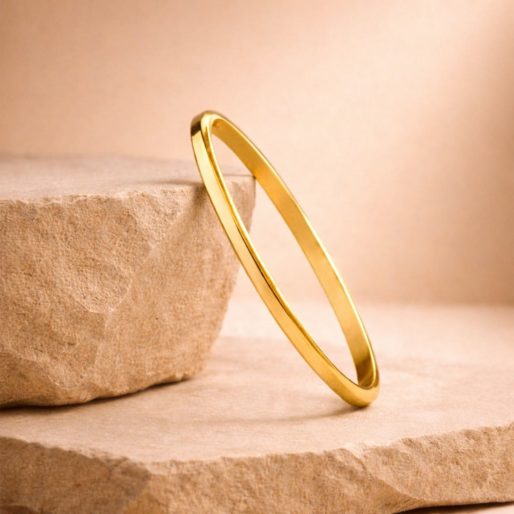 Gold Round Flat Thin Punjabi Kada