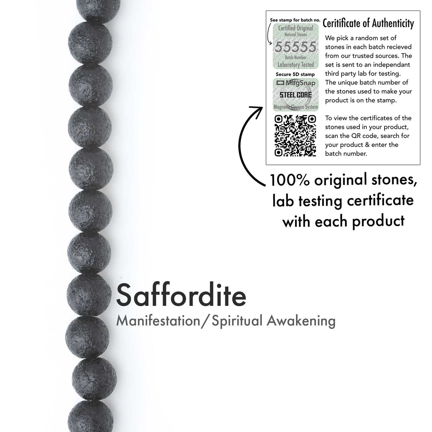 Sacred Saffordite (Chintamani) Natural Stone Bracelet with Magsnap2