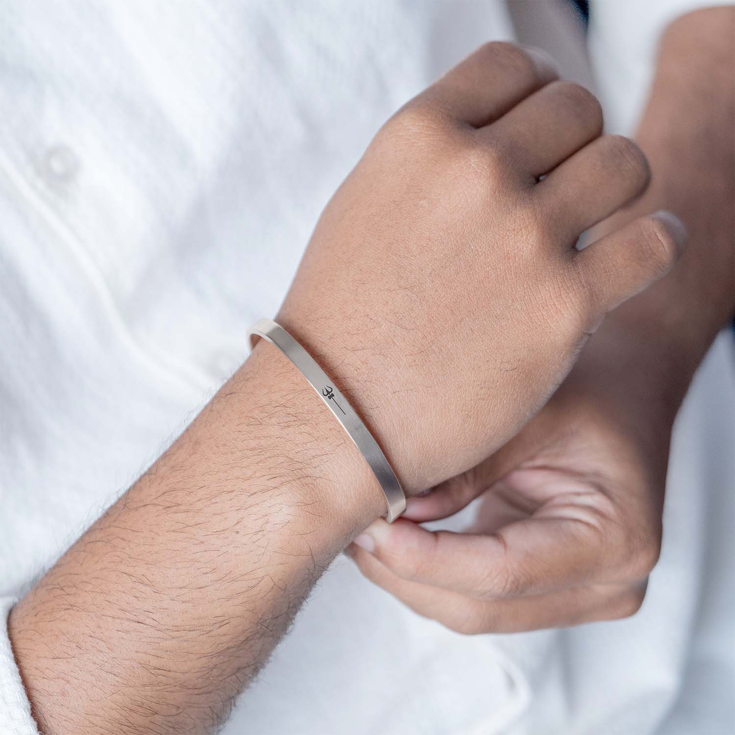 Shiv Trishul Gloss Cuff Adjustable Bracelet Silver