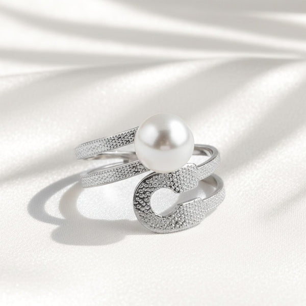 W Premium Jewellery Silver Clip Pearl Adjustable Ring